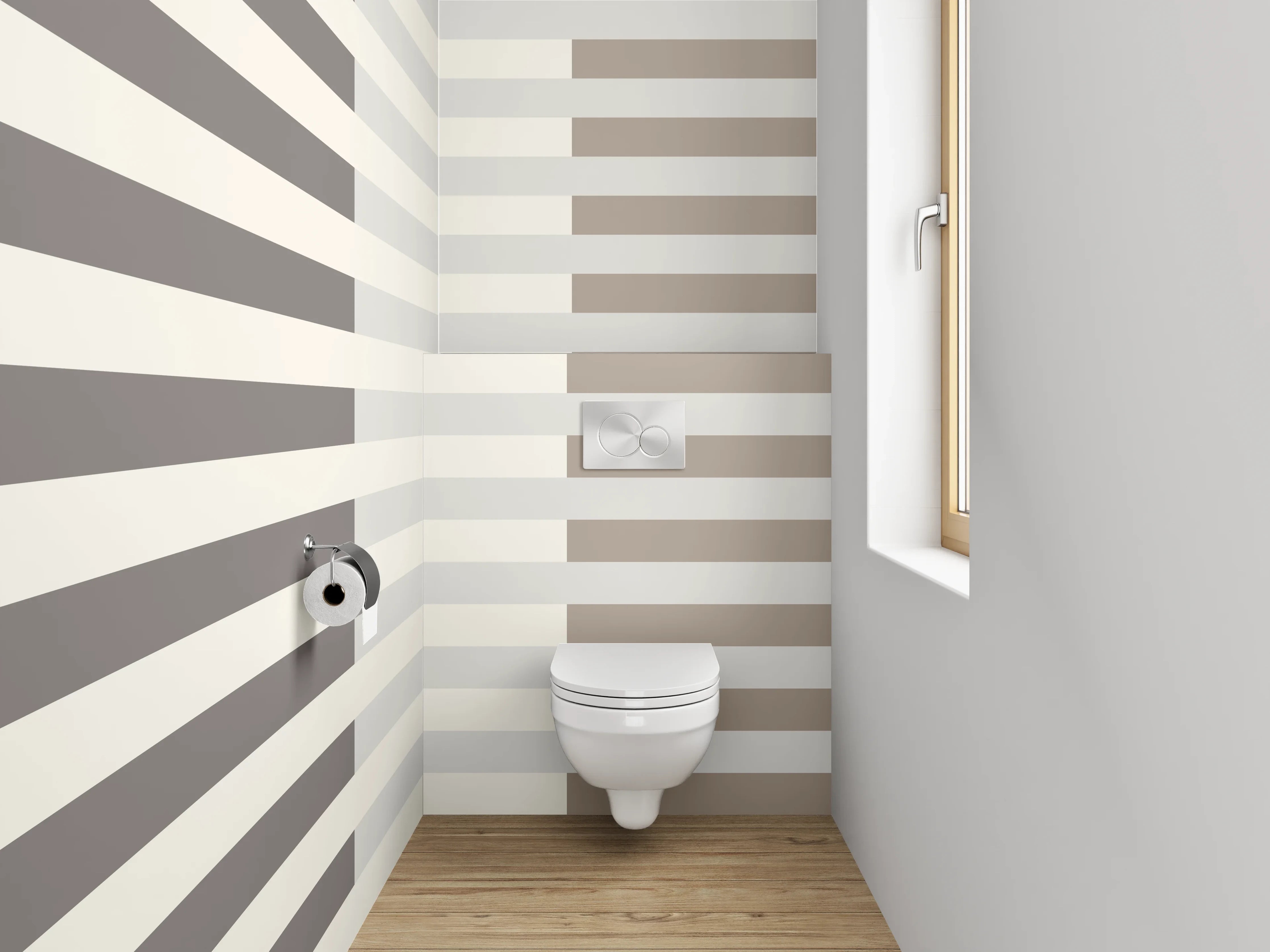 WC-Rückwand - Streifenmuster Beige Grau Weiß