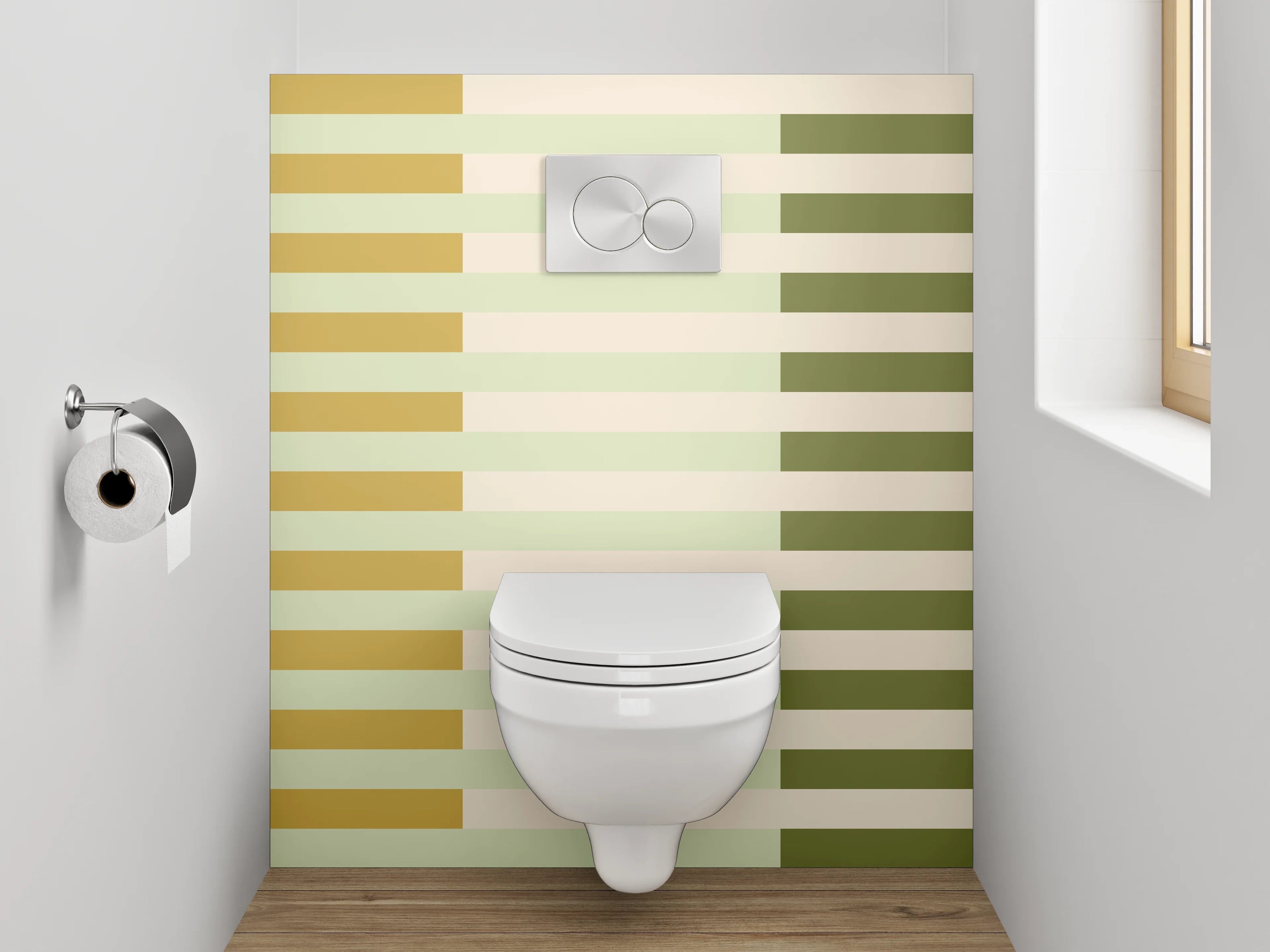 WC-Rückwand - Streifenmuster Beige Grün Modern