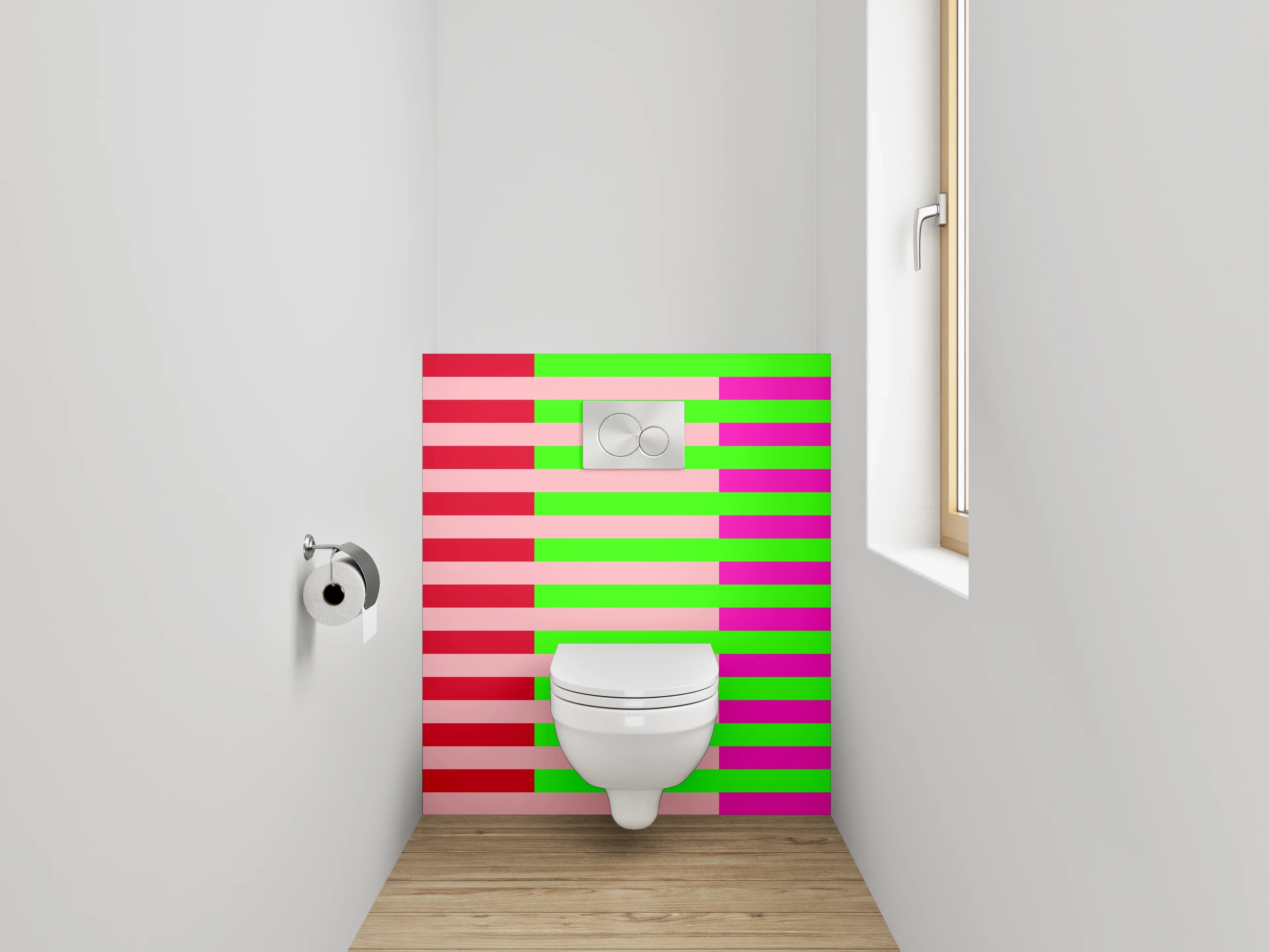 WC-Rückwand - Streifenmuster Pink Grün Rot