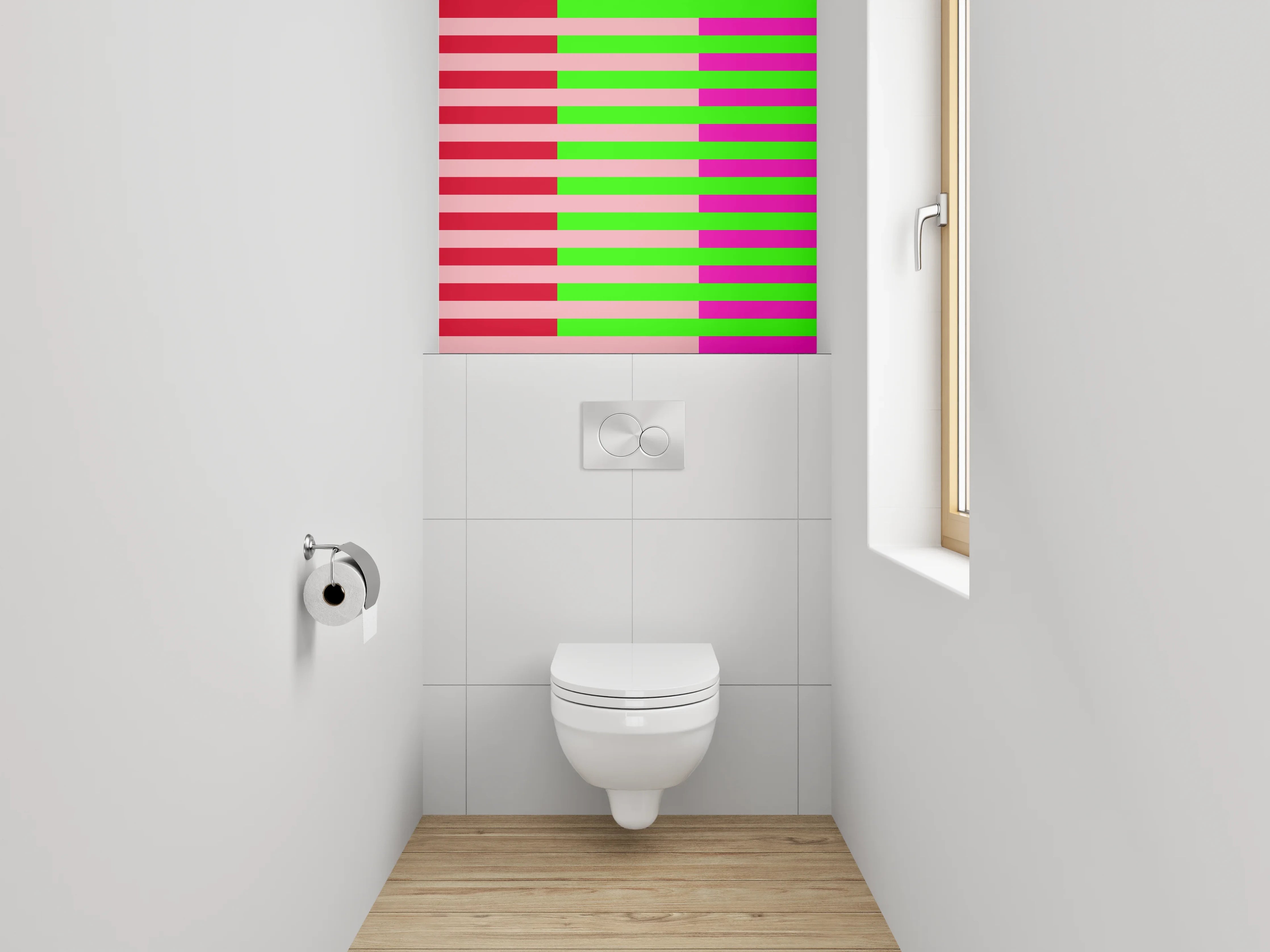 WC-Rückwand - Streifenmuster Pink Grün Rot