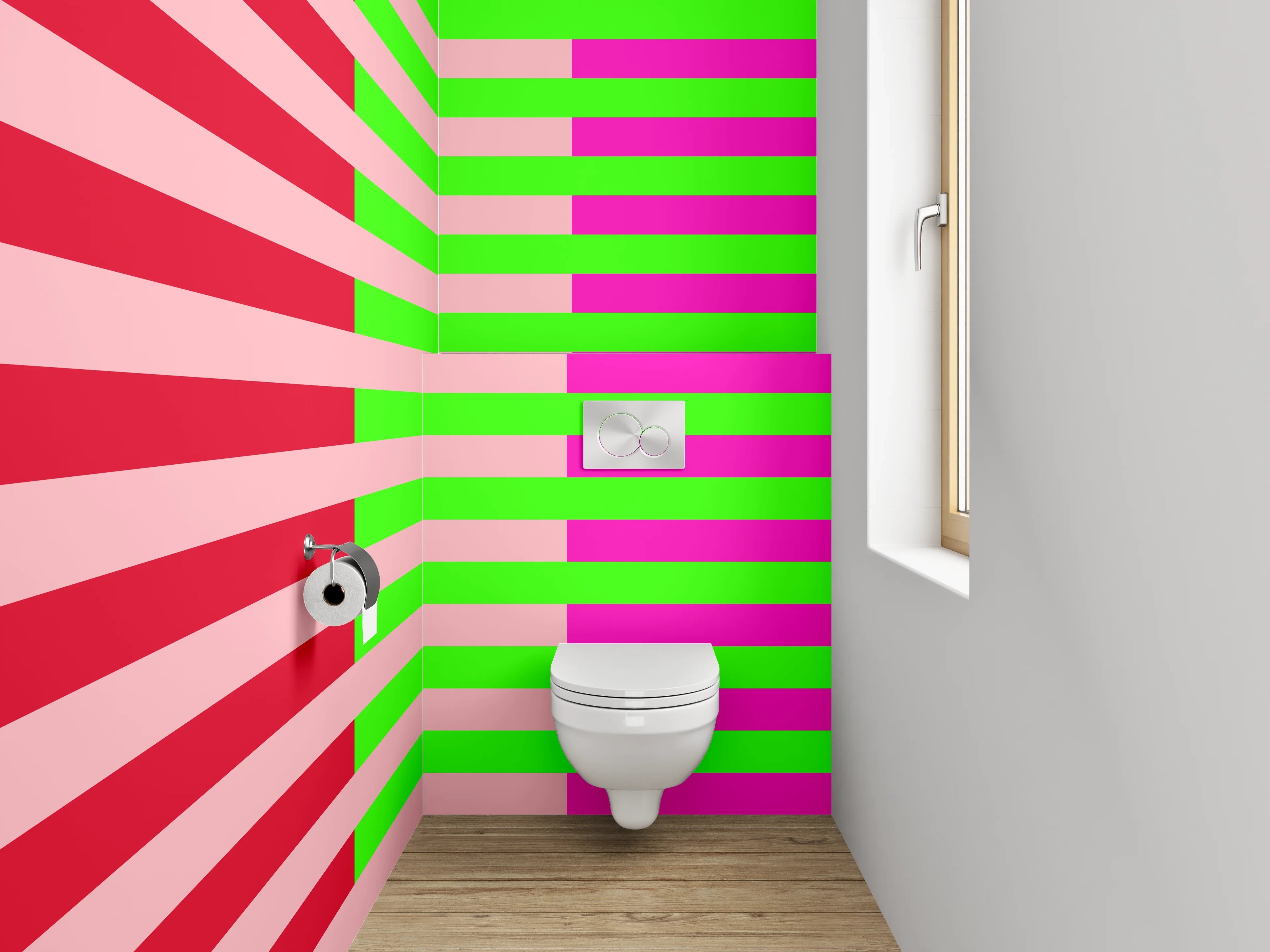 WC-Rückwand - Streifenmuster Pink Grün Rot