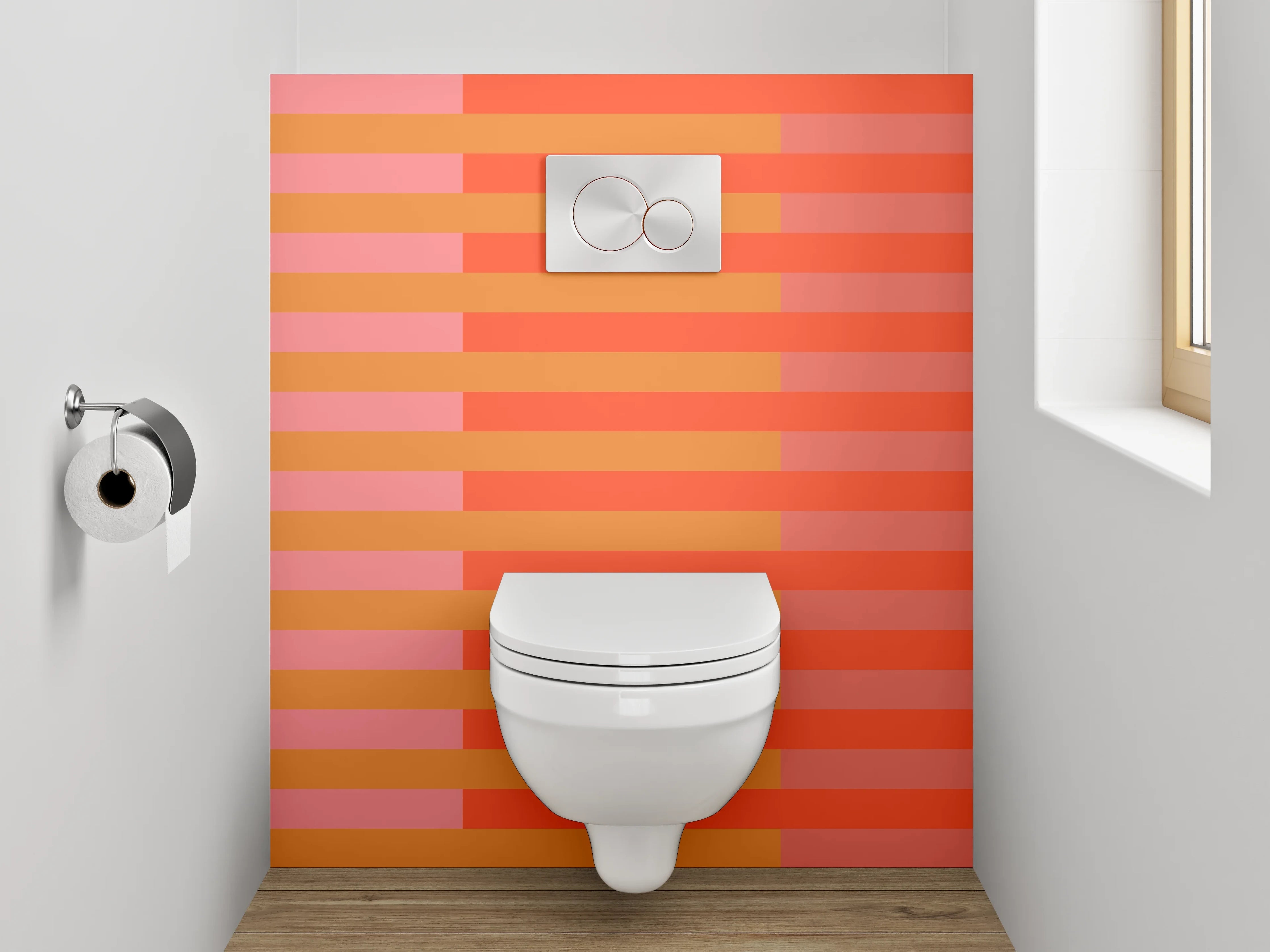 WC-Rückwand - Streifenmuster Rosa Orange Modern