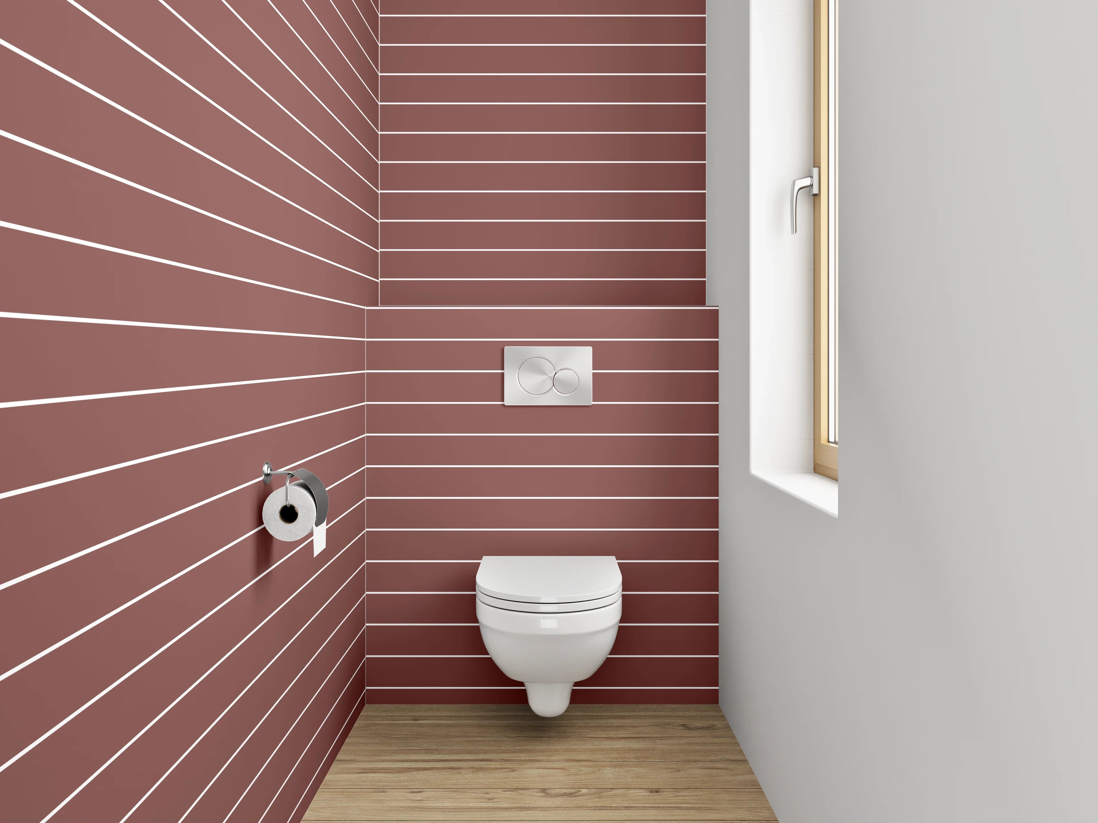 WC-Rückwand - Streifenmuster Rot-Weiß Minimalistisch