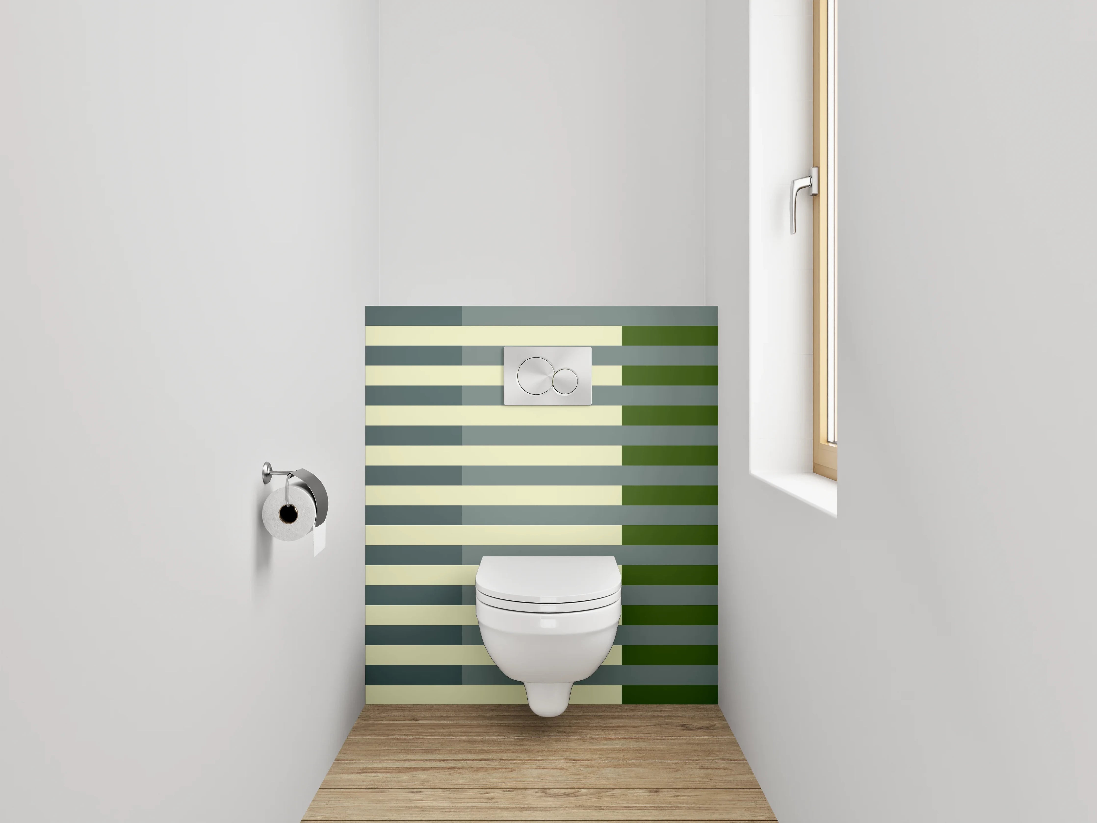 WC-Rückwand - Streifenmuster in Grün und Beige