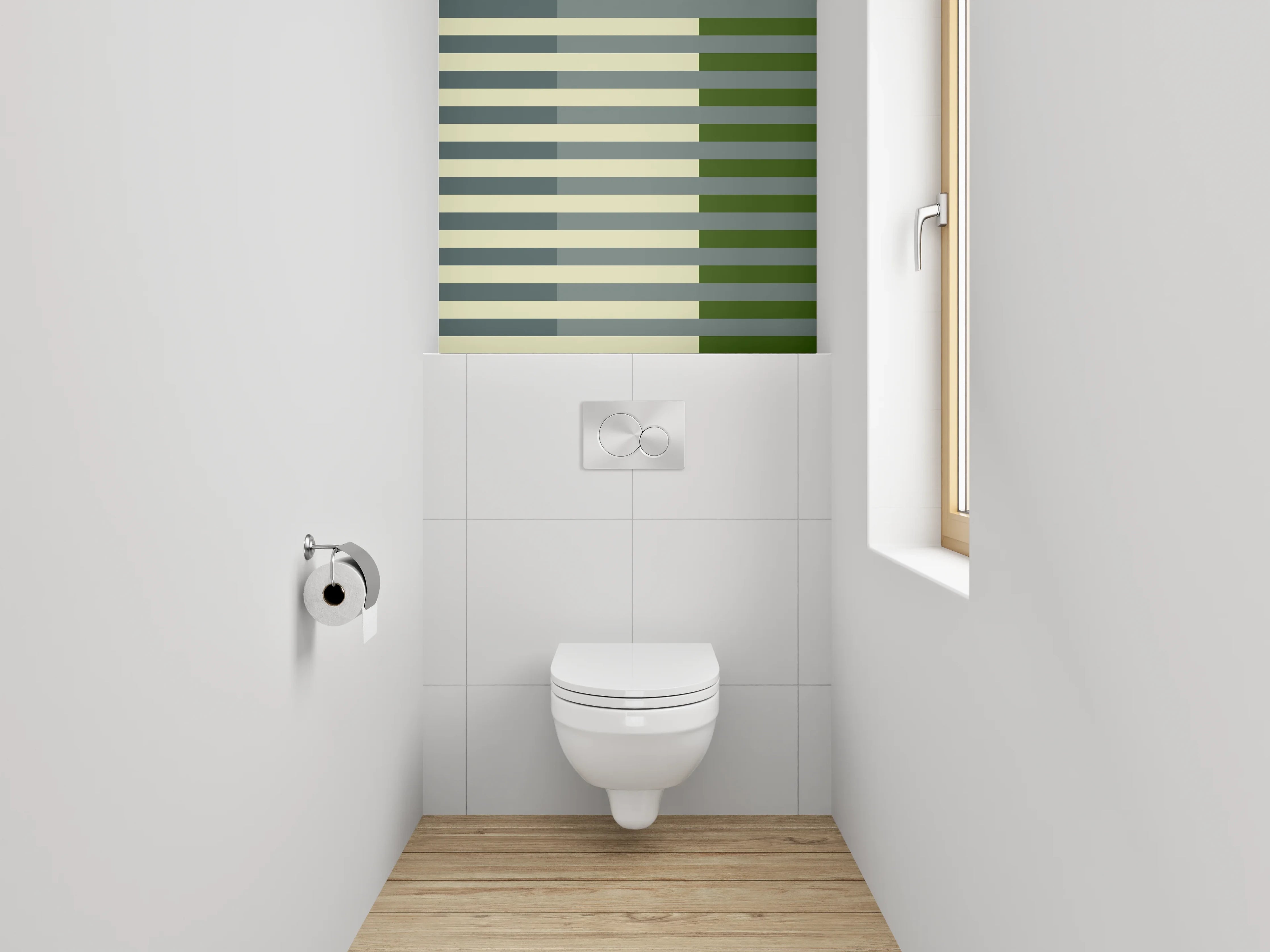 WC-Rückwand - Streifenmuster in Grün und Beige