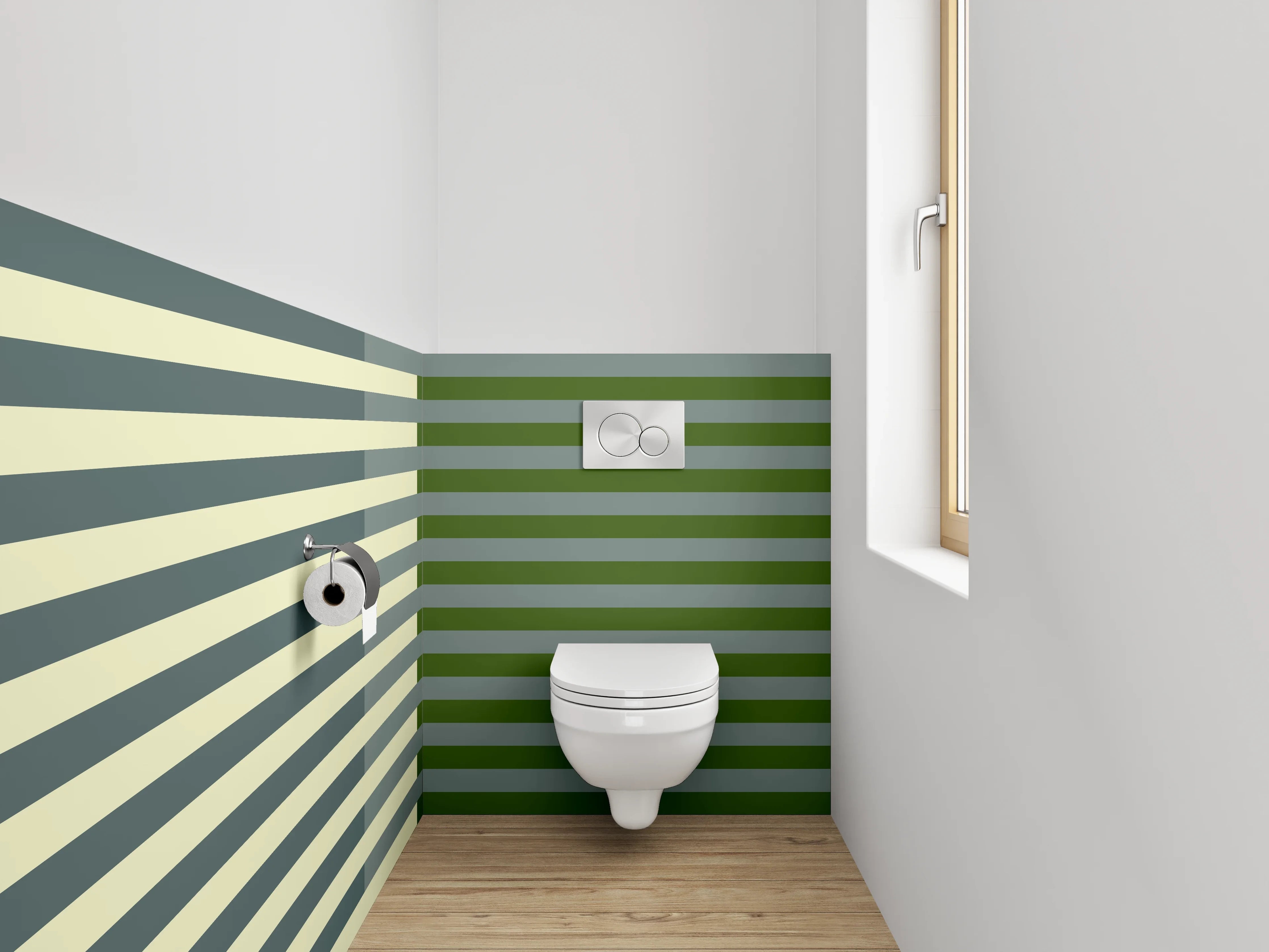 WC-Rückwand - Streifenmuster in Grün und Beige