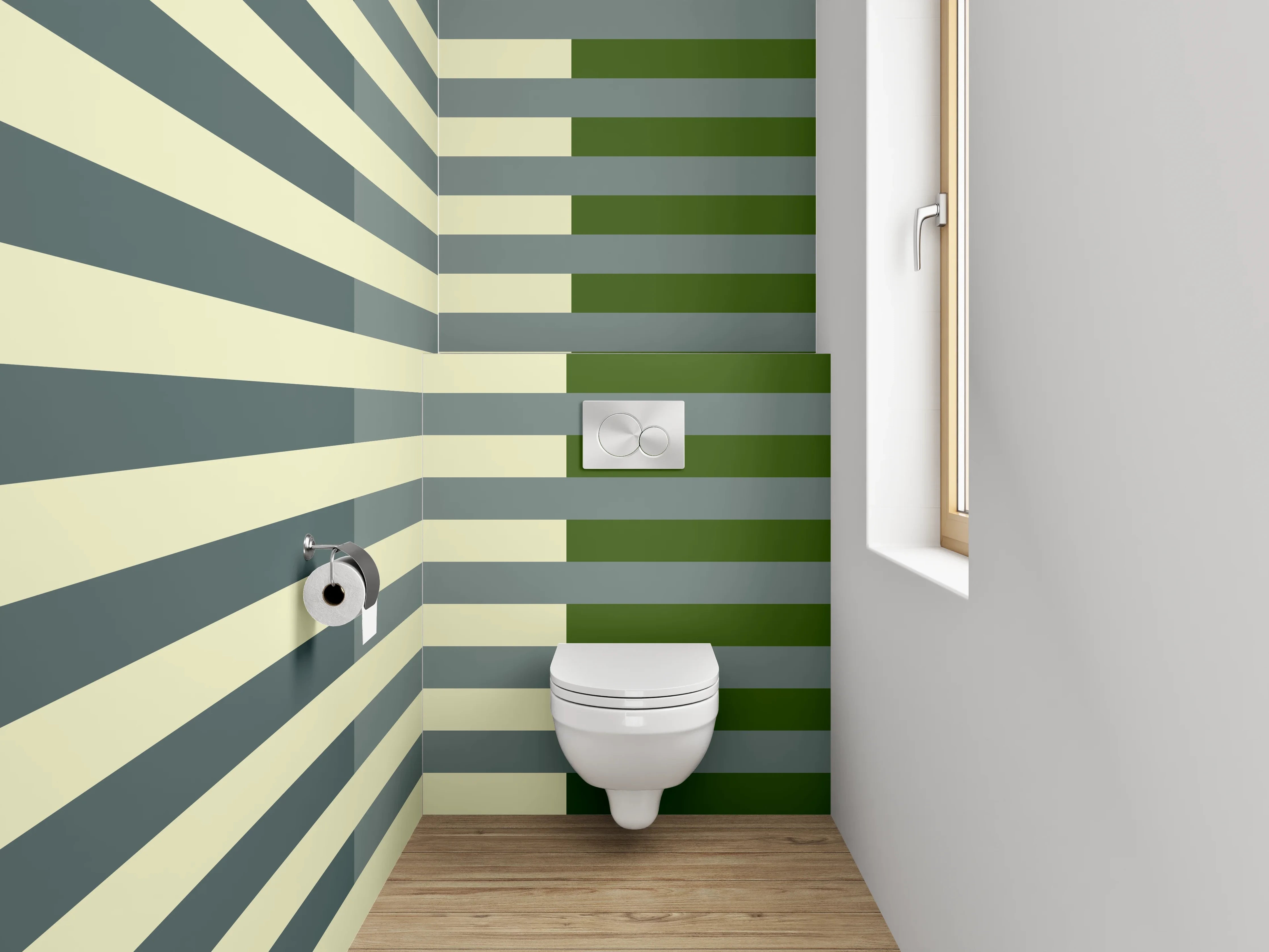 WC-Rückwand - Streifenmuster in Grün und Beige