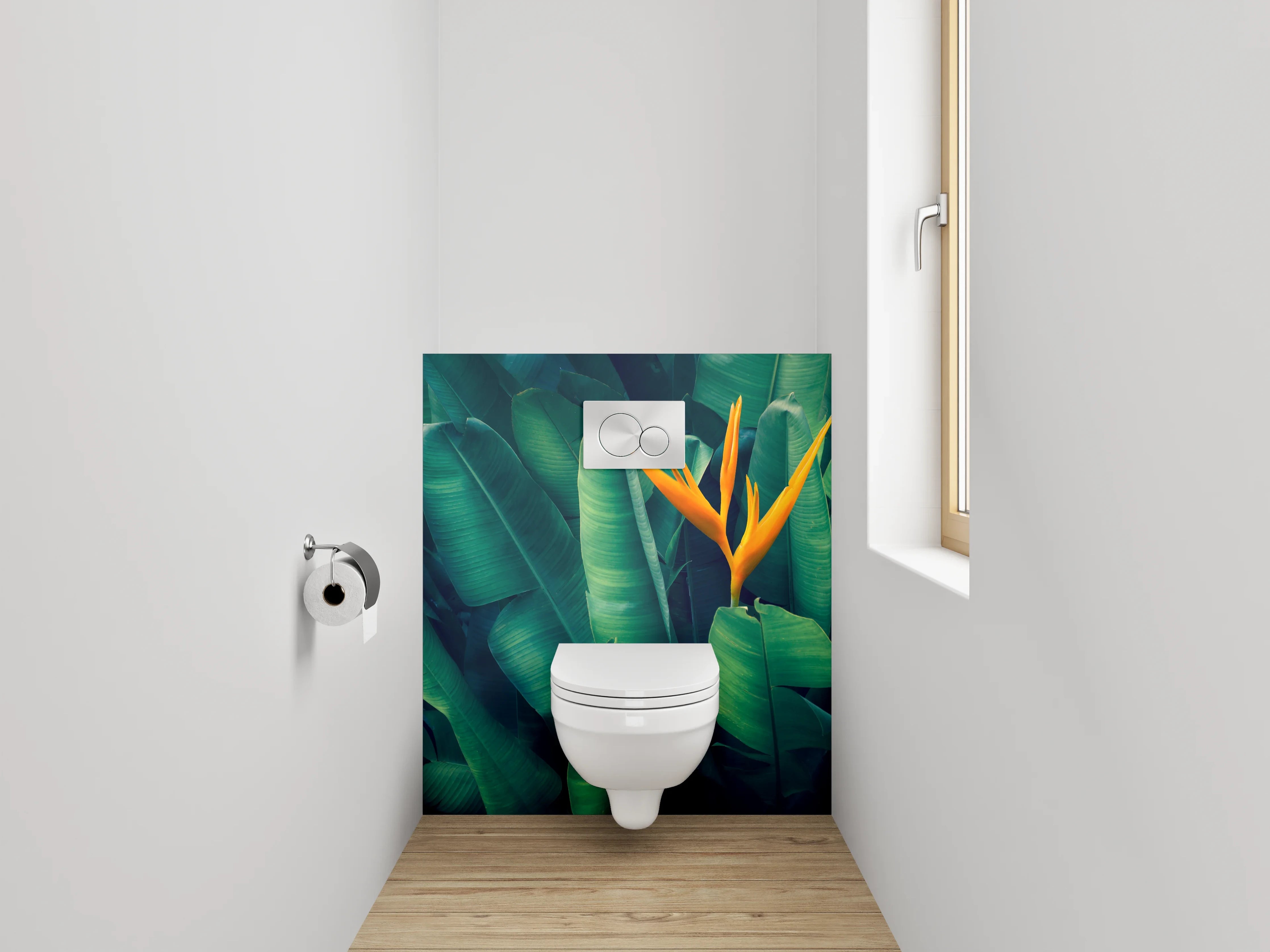 WC-Rückwand - Strelitzie vor tropischem Grün