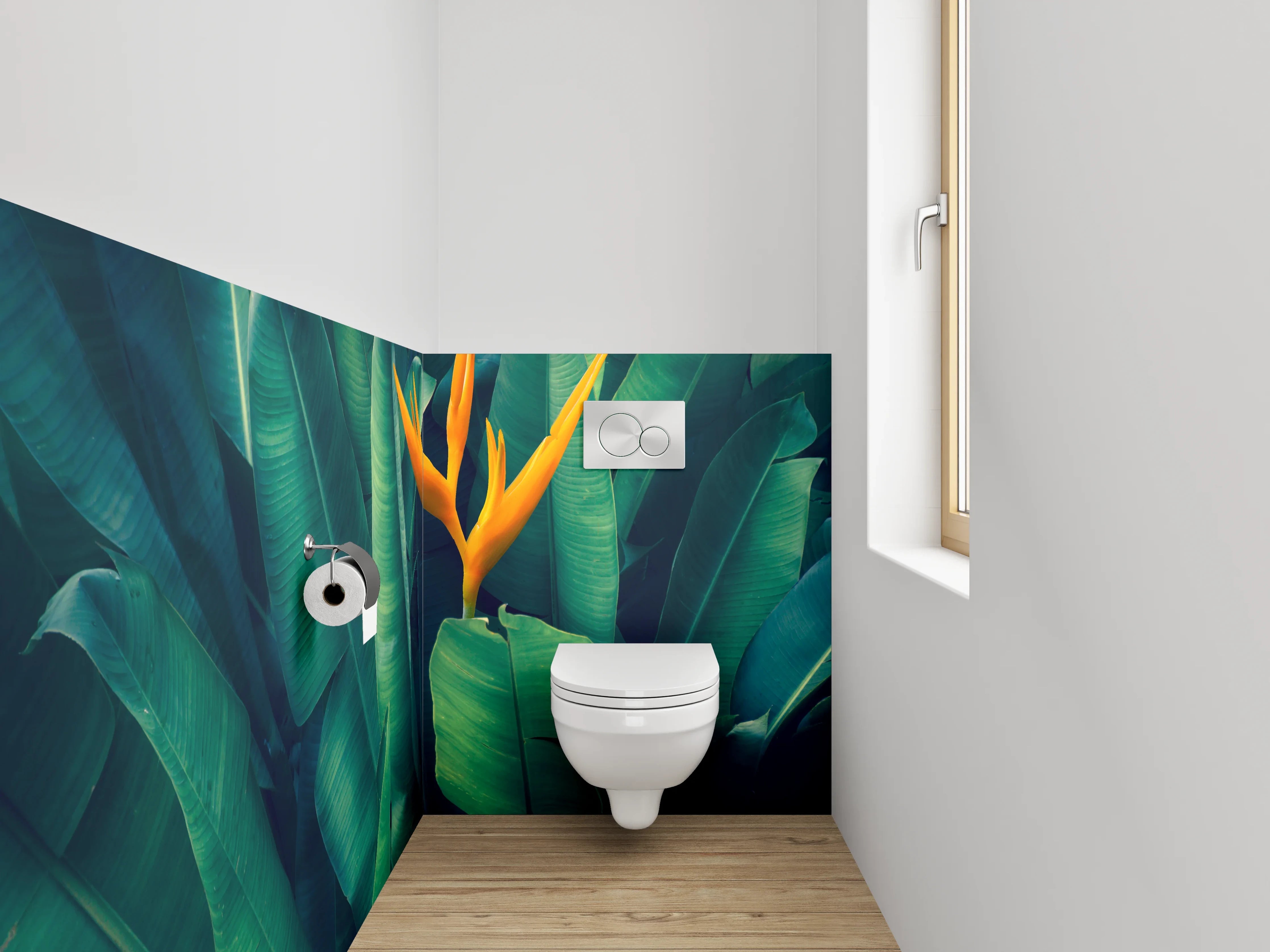 WC-Rückwand - Strelitzie vor tropischem Grün
