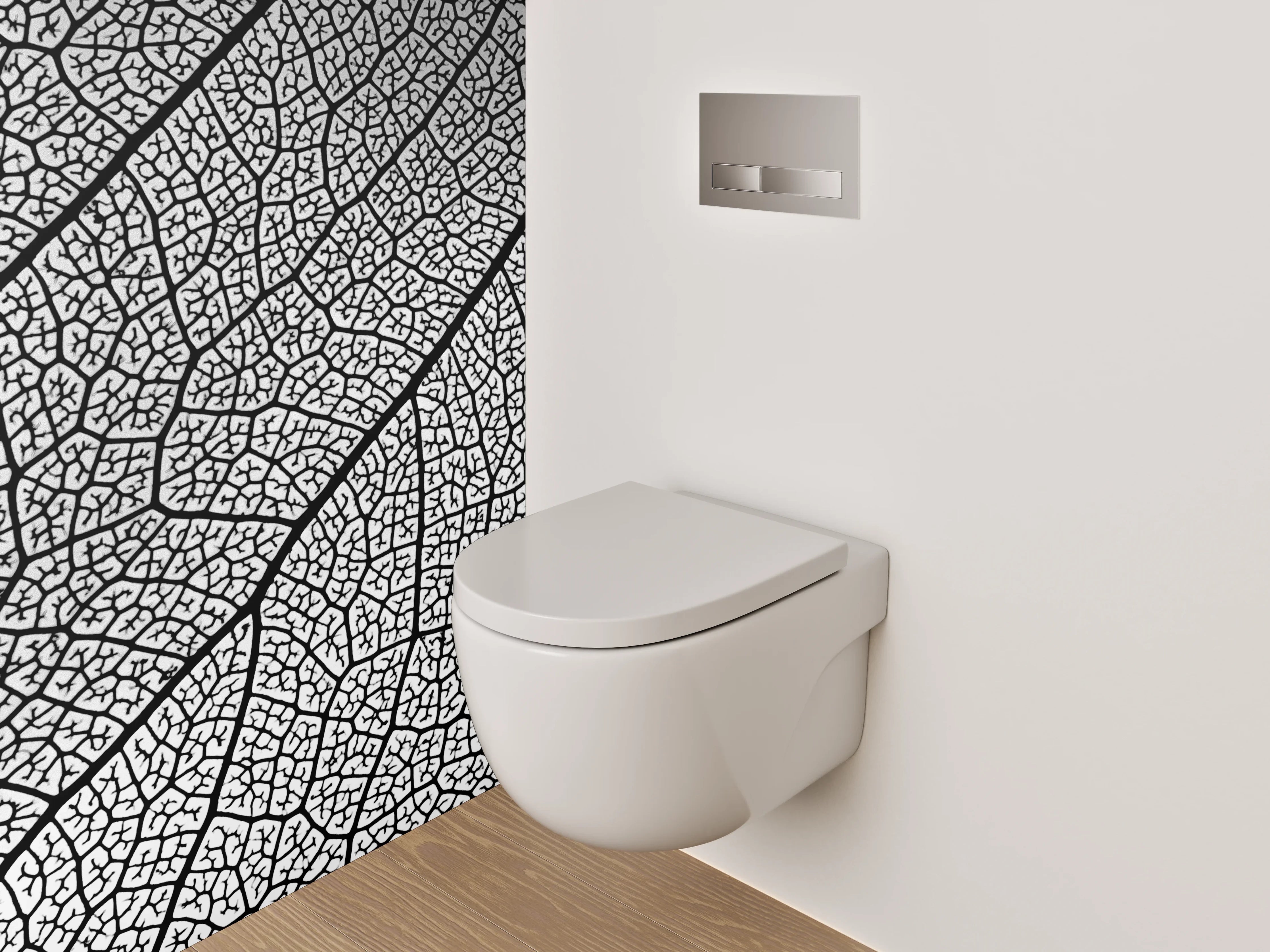 WC-Rückwand - Strukturierte Blattform Schwarz-Weiß Muster
