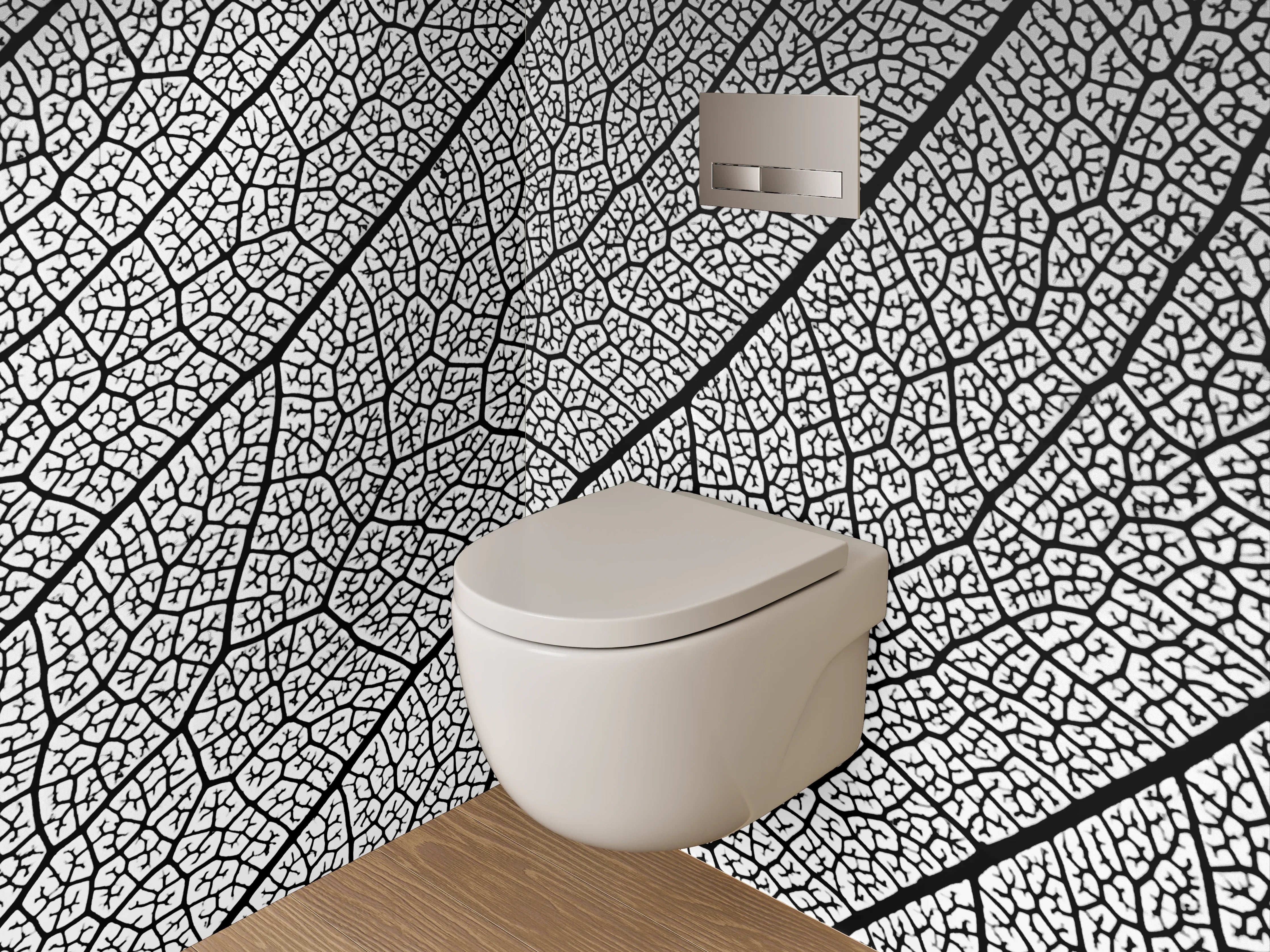 WC-Rückwand - Strukturierte Blattform Schwarz-Weiß Muster