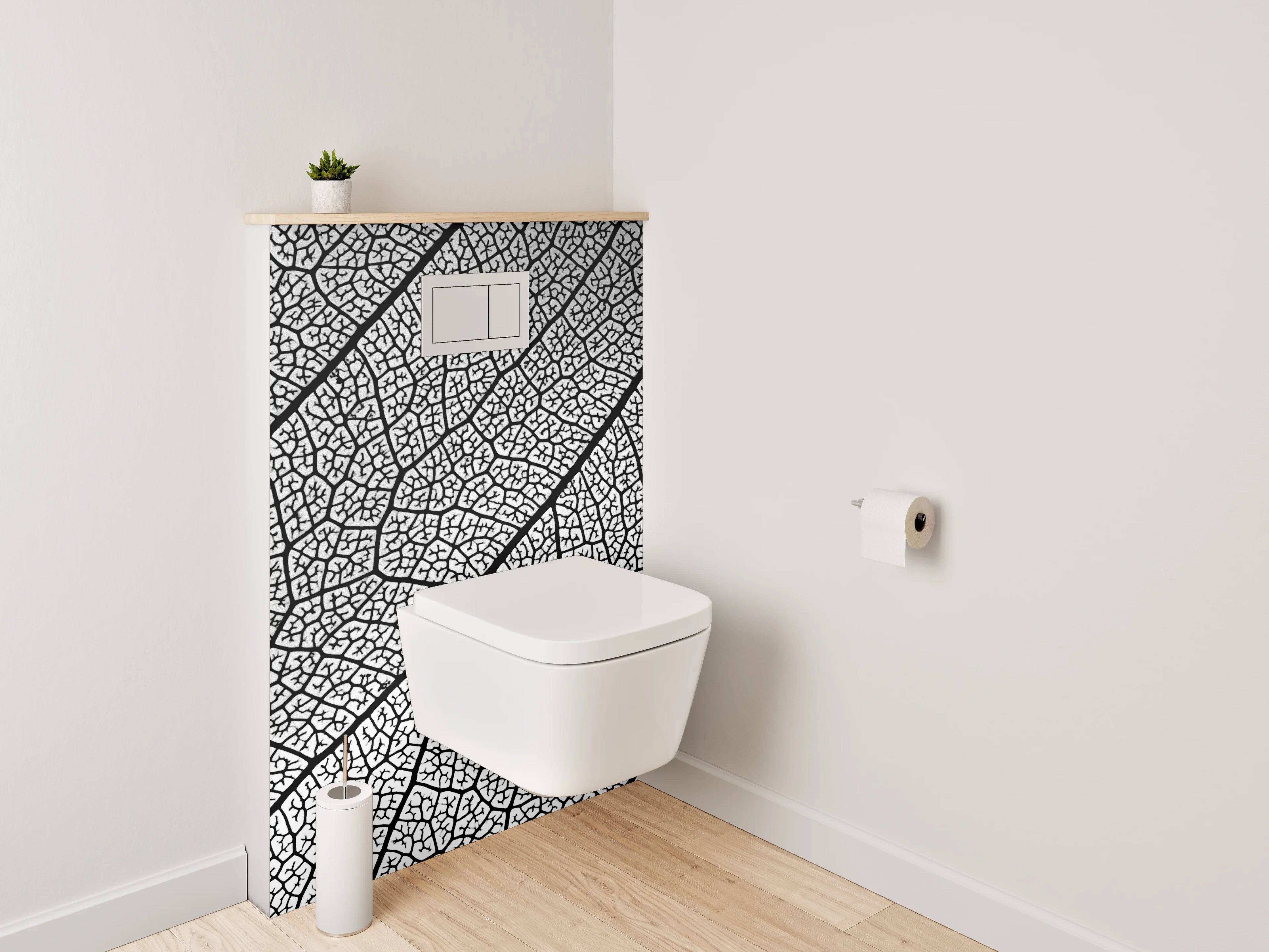 WC-Rückwand - Strukturierte Blattform Schwarz-Weiß Muster
