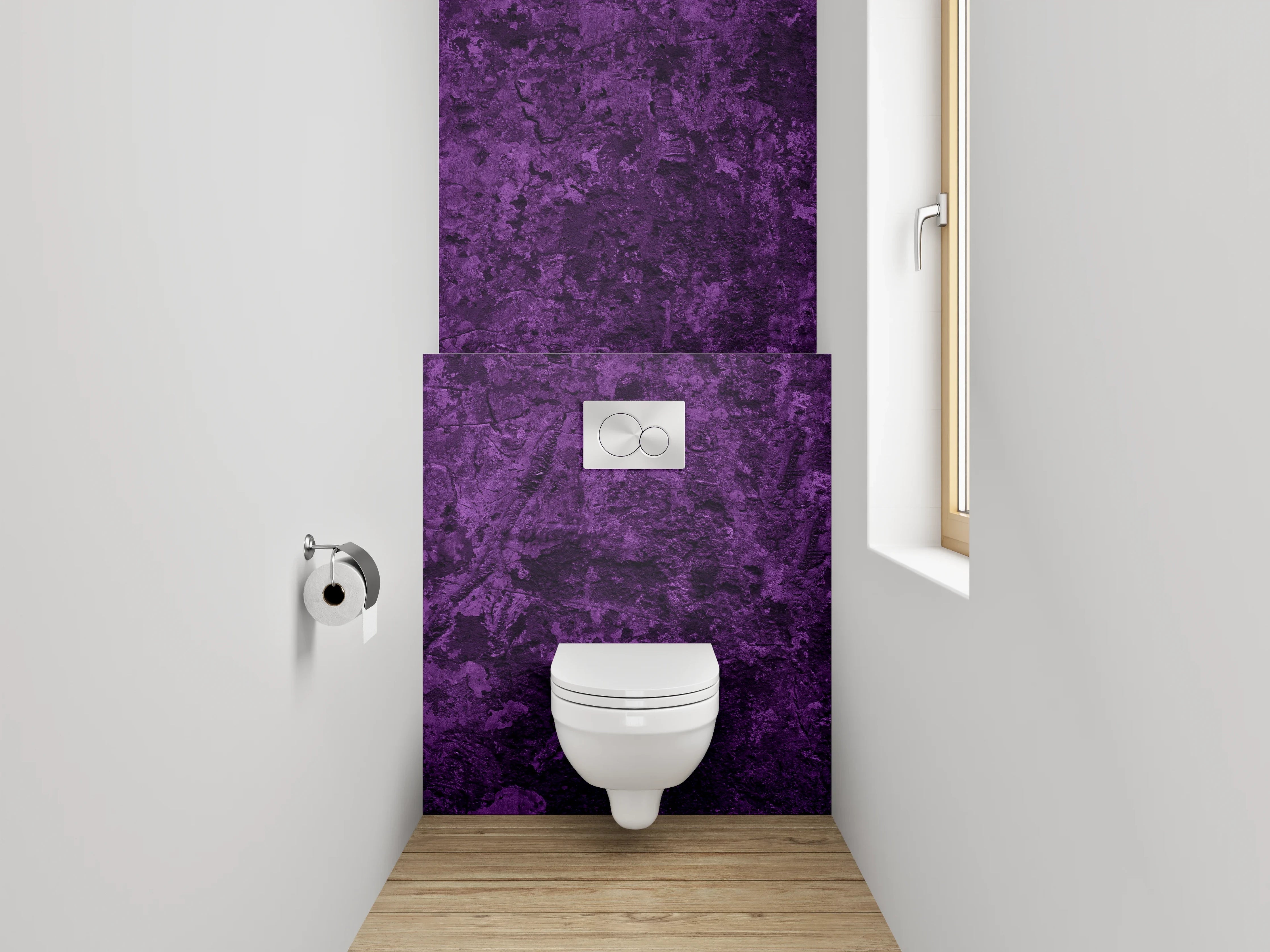 WC-Rückwand - Strukturierte lila Wandoptik