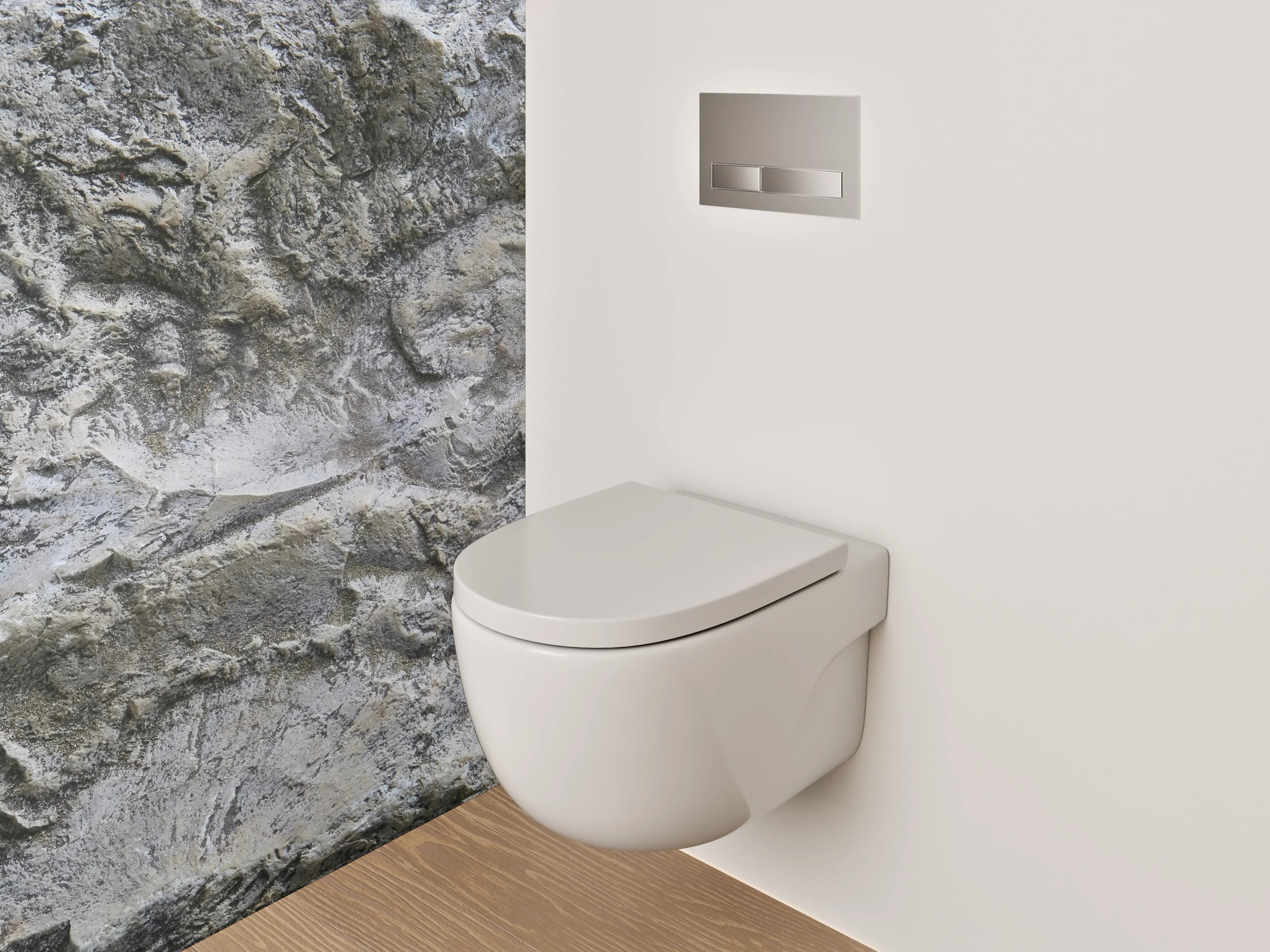 WC-Rückwand - Strukturierter Kalkstein in Grau-Weiß