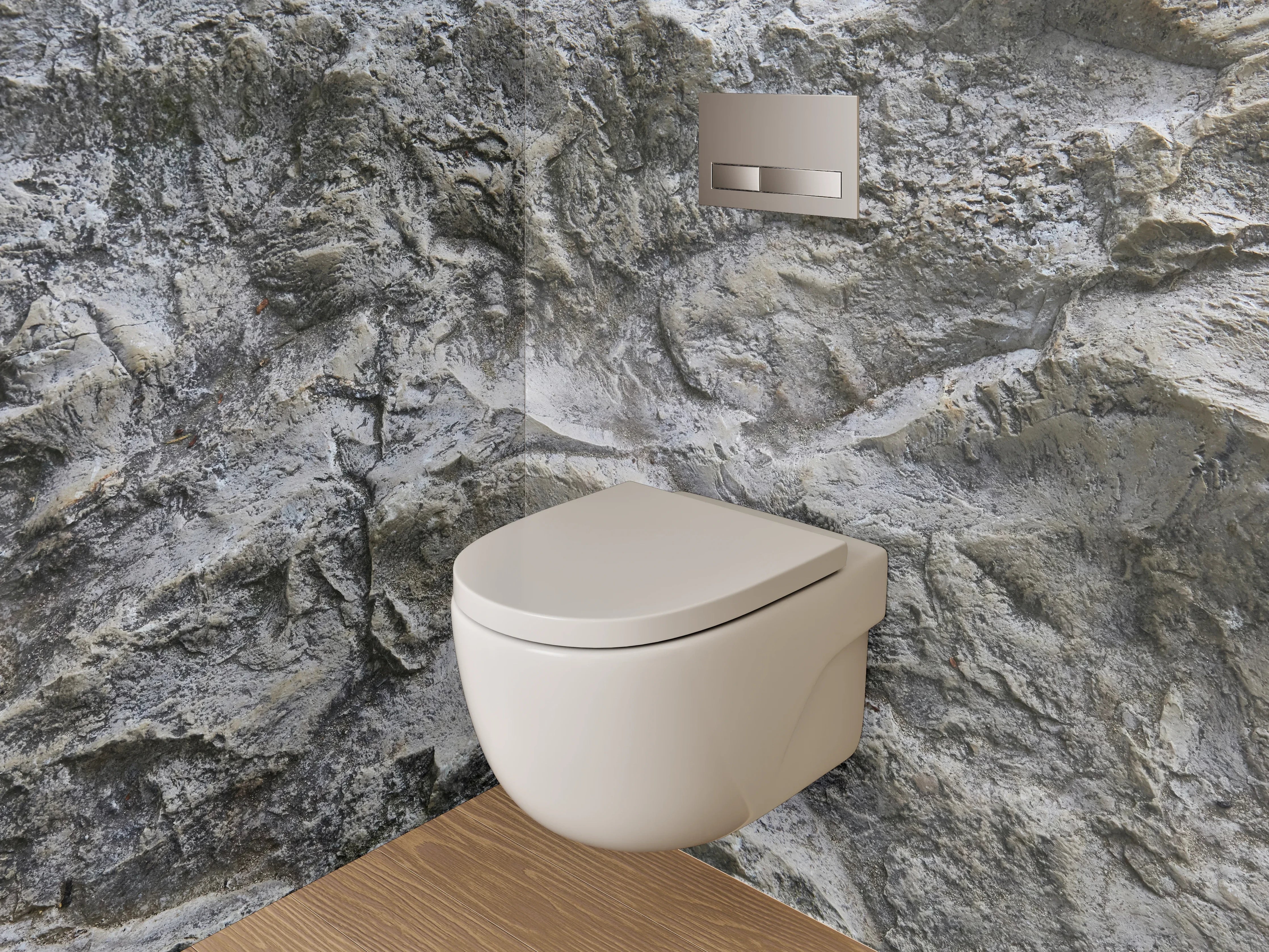 WC-Rückwand - Strukturierter Kalkstein in Grau-Weiß