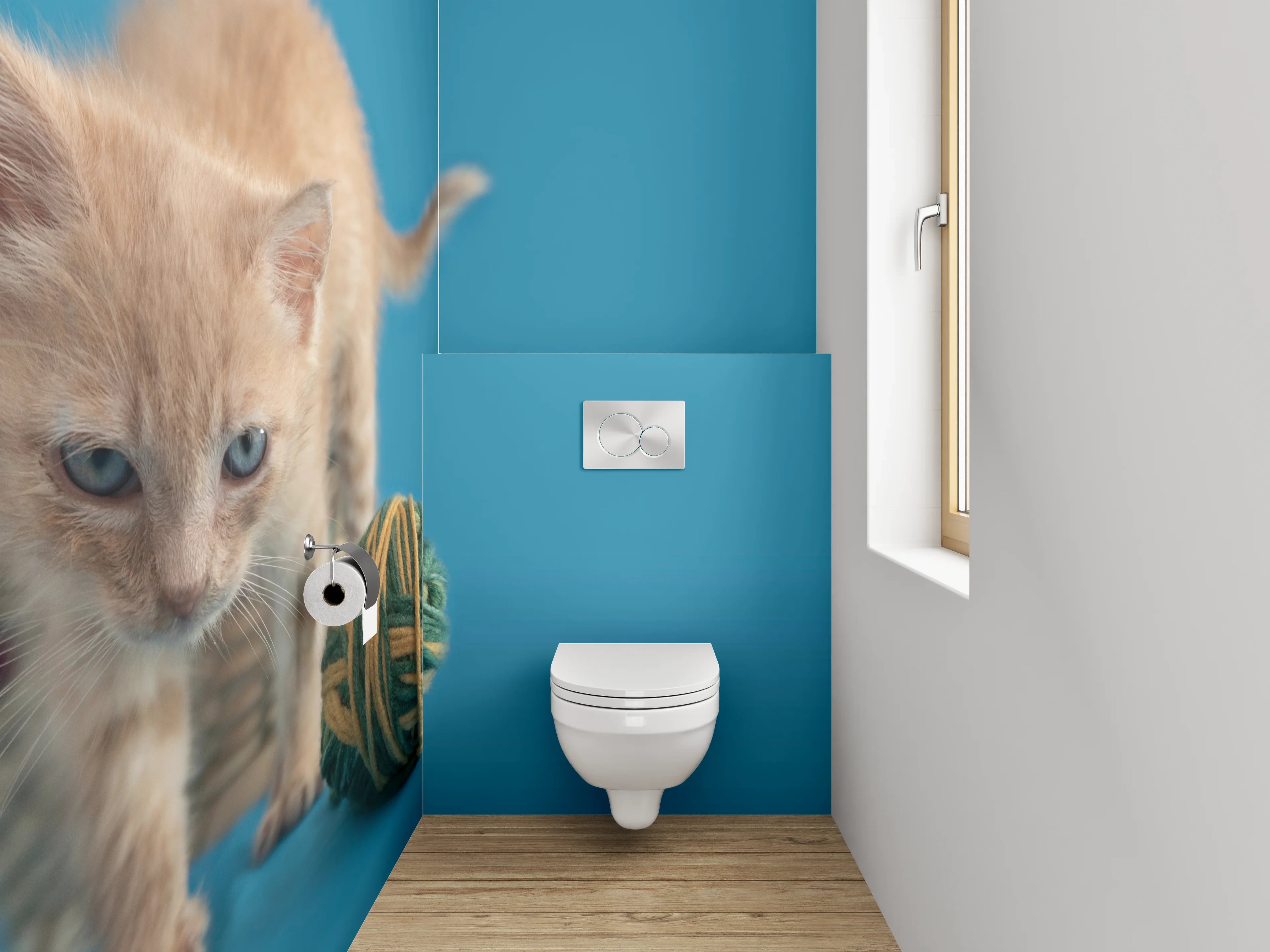 WC-Rückwand - Süßes Kätzchen mit Wollknäueln