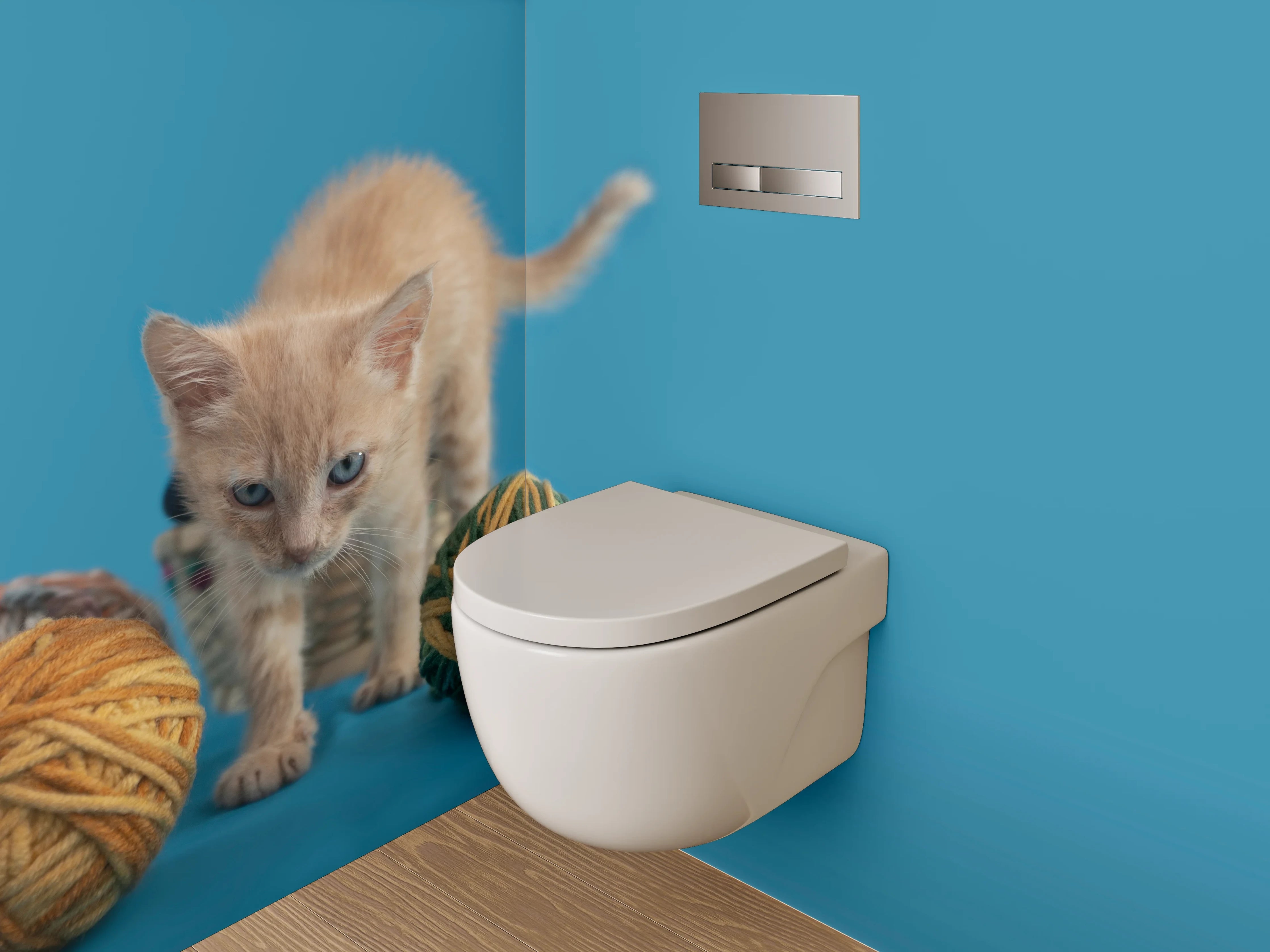 WC-Rückwand - Süßes Kätzchen mit Wollknäueln