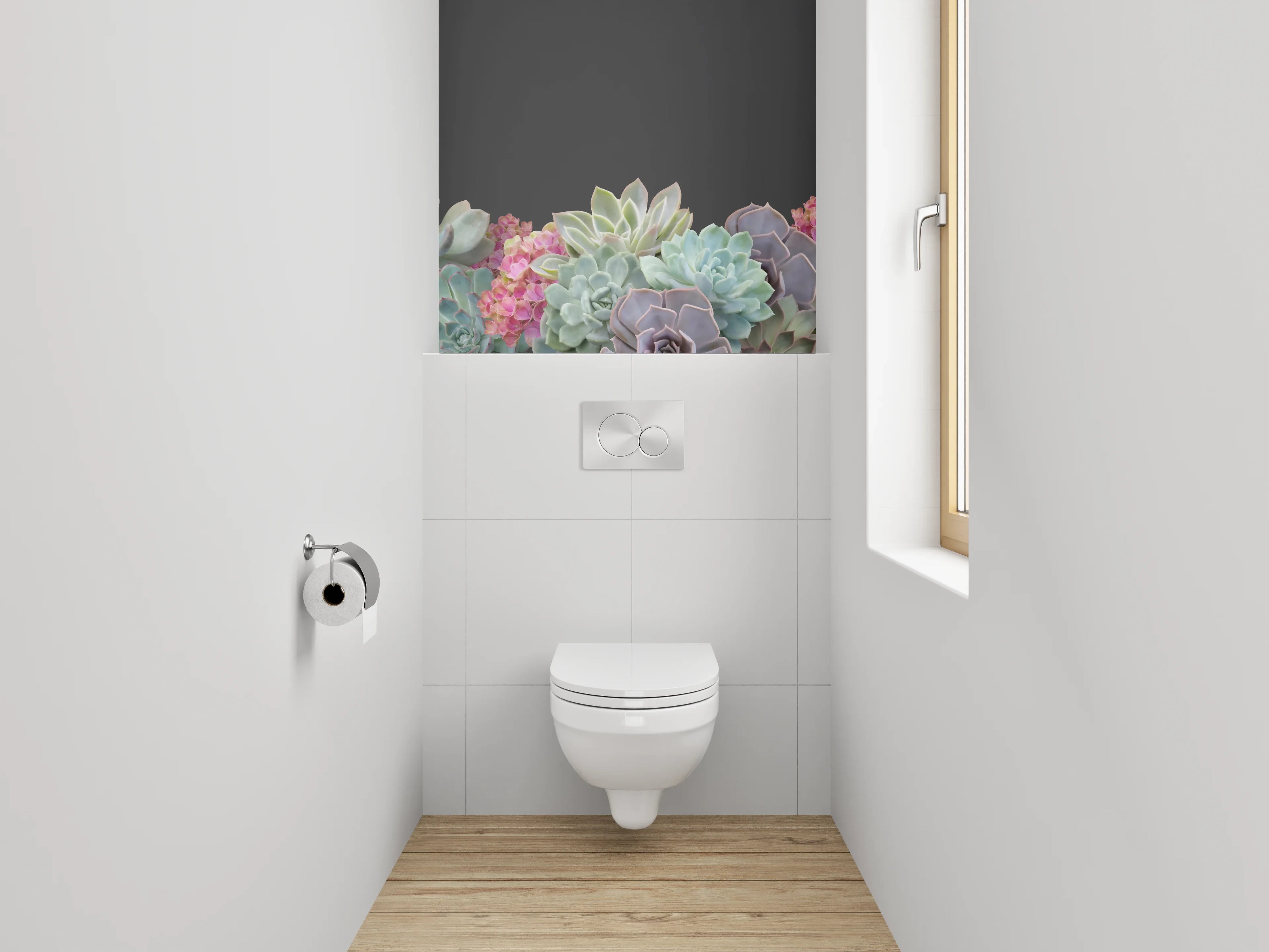 WC-Rückwand - Sukkulenten Blumen Aquarell auf Dunkelgrau