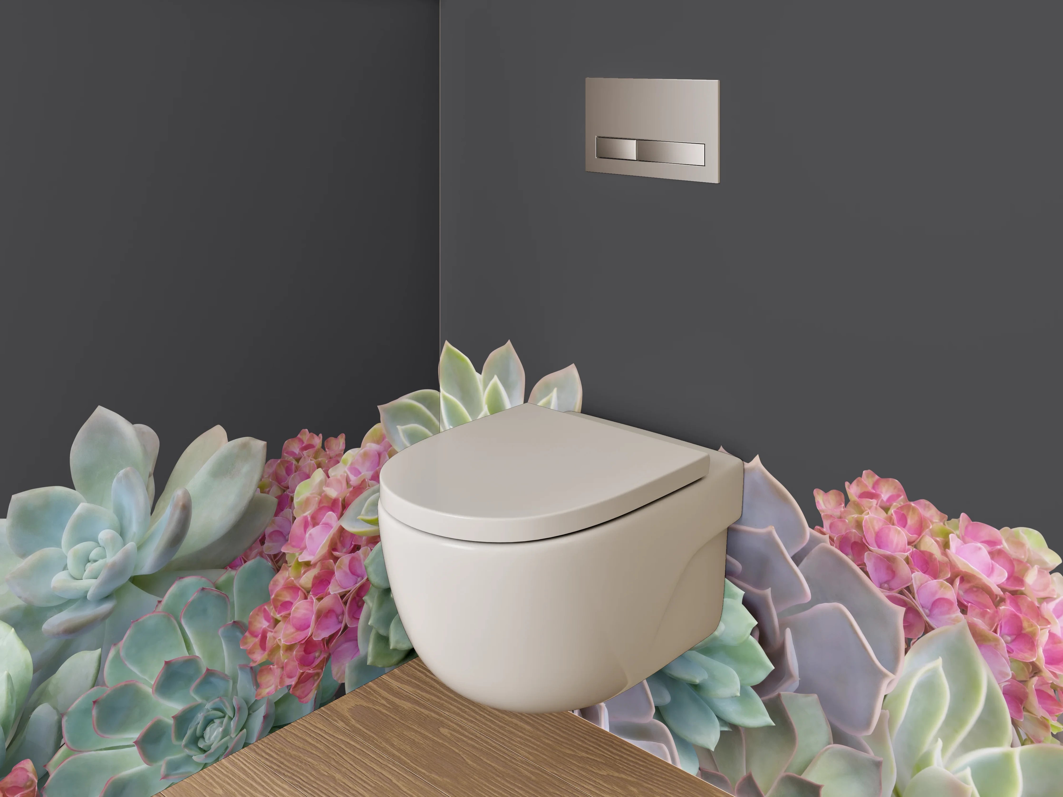 WC-Rückwand - Sukkulenten Blumen Aquarell auf Dunkelgrau