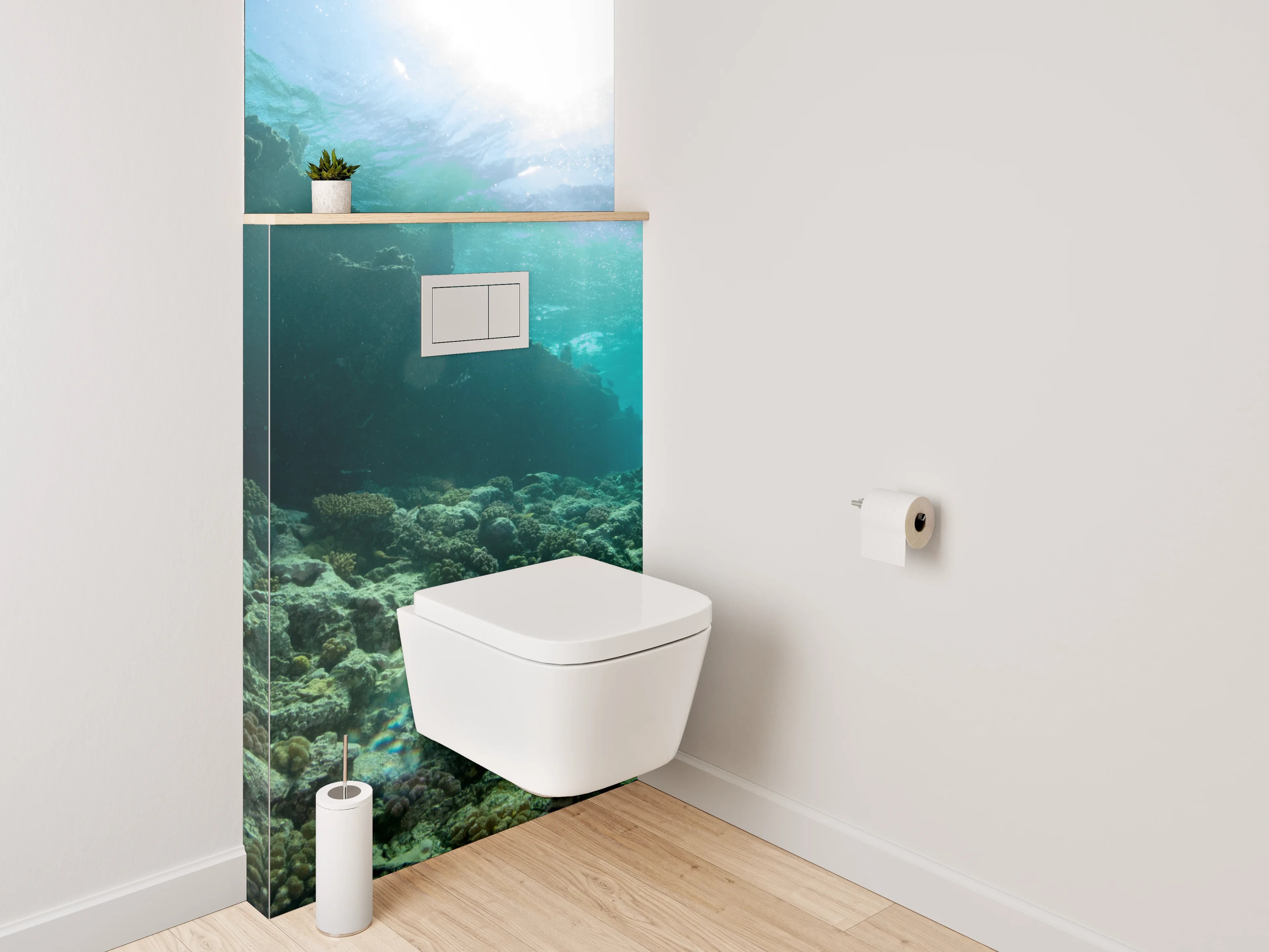 WC-Rückwand - Taucher am Korallenriff mit Schiffswrack