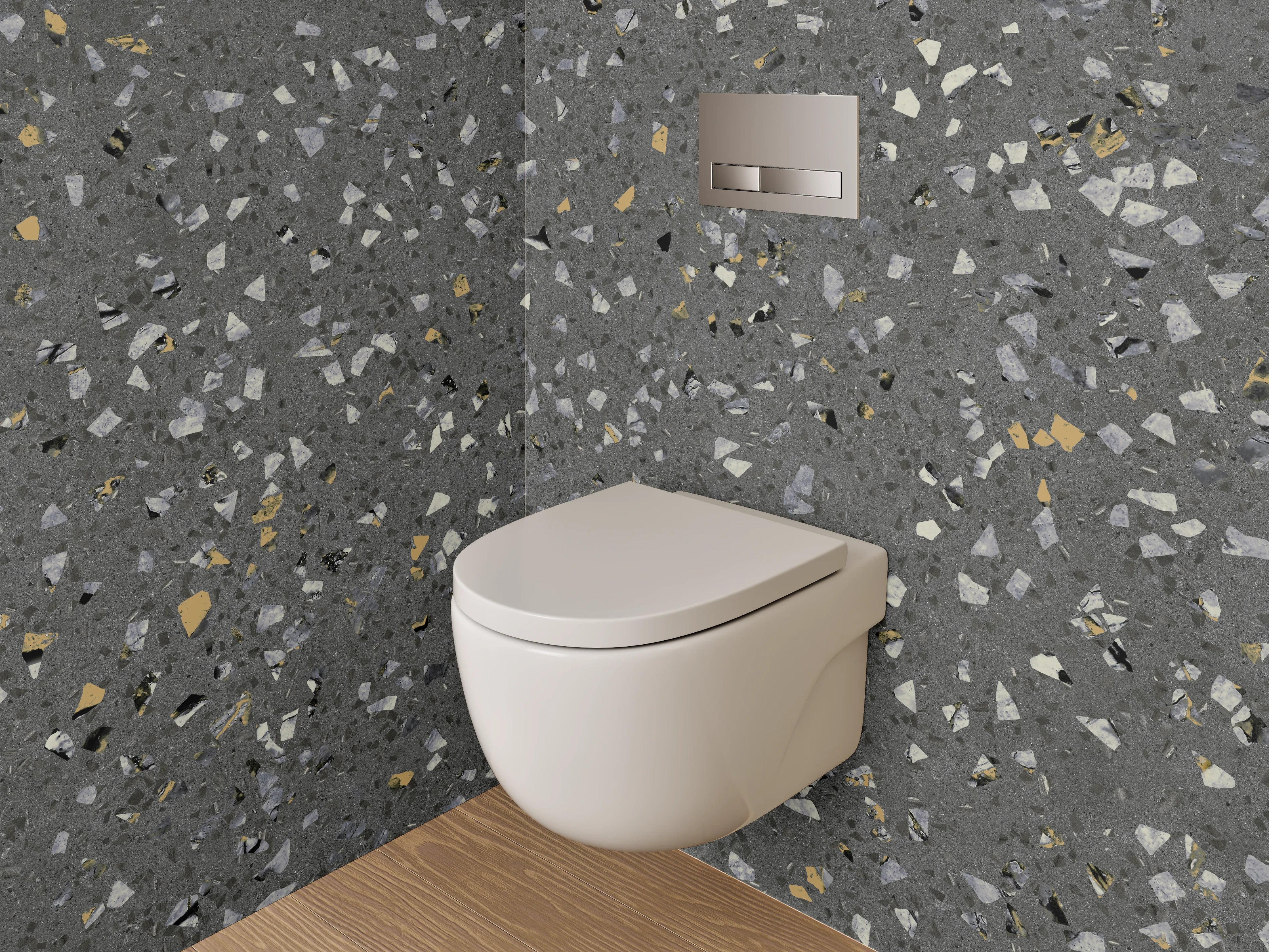 WC-Rückwand - Terrazzo-Optik Grau mit Farbakzenten