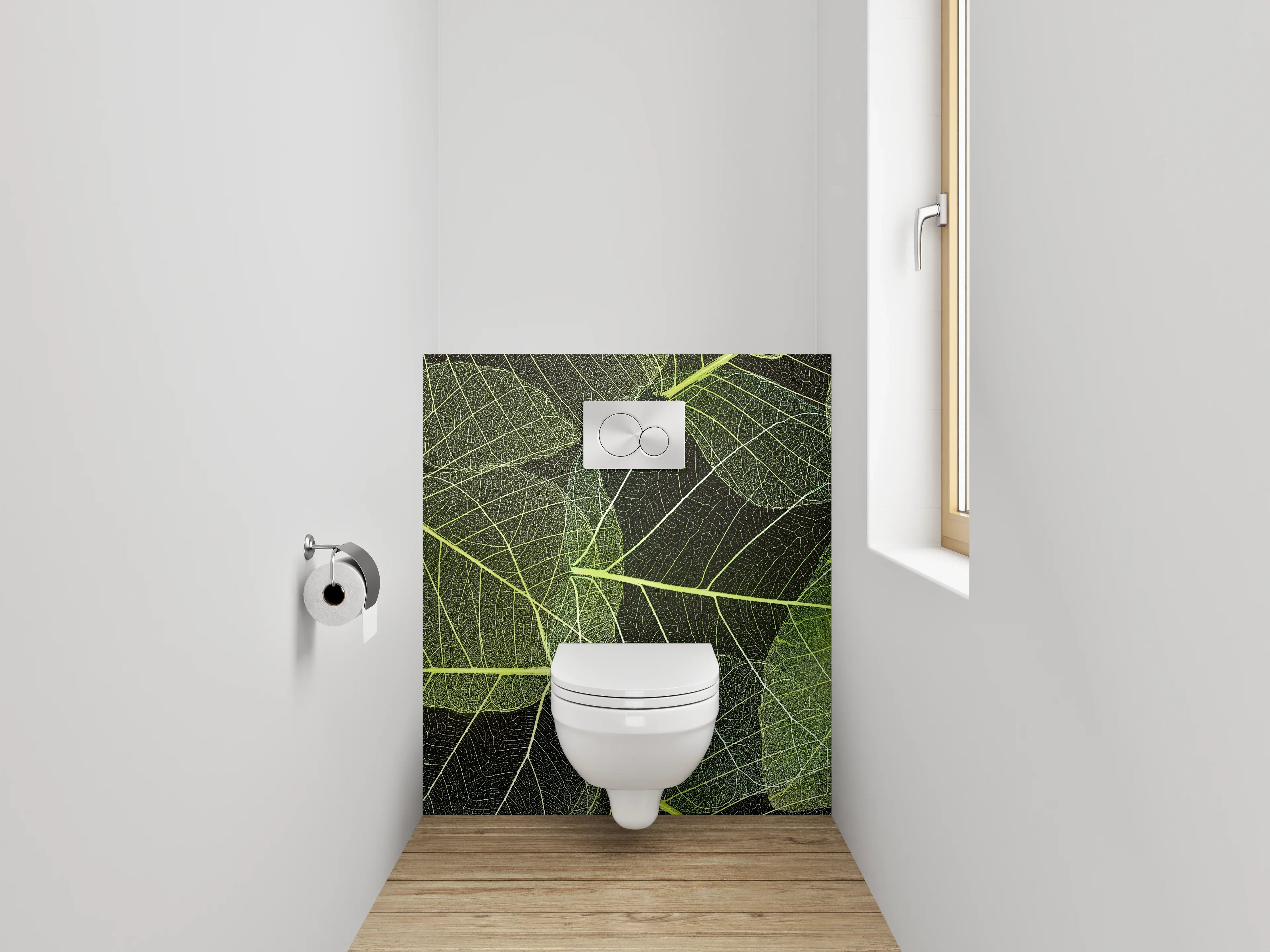 WC-Rückwand - Transparente Blätter – Naturmuster Grün