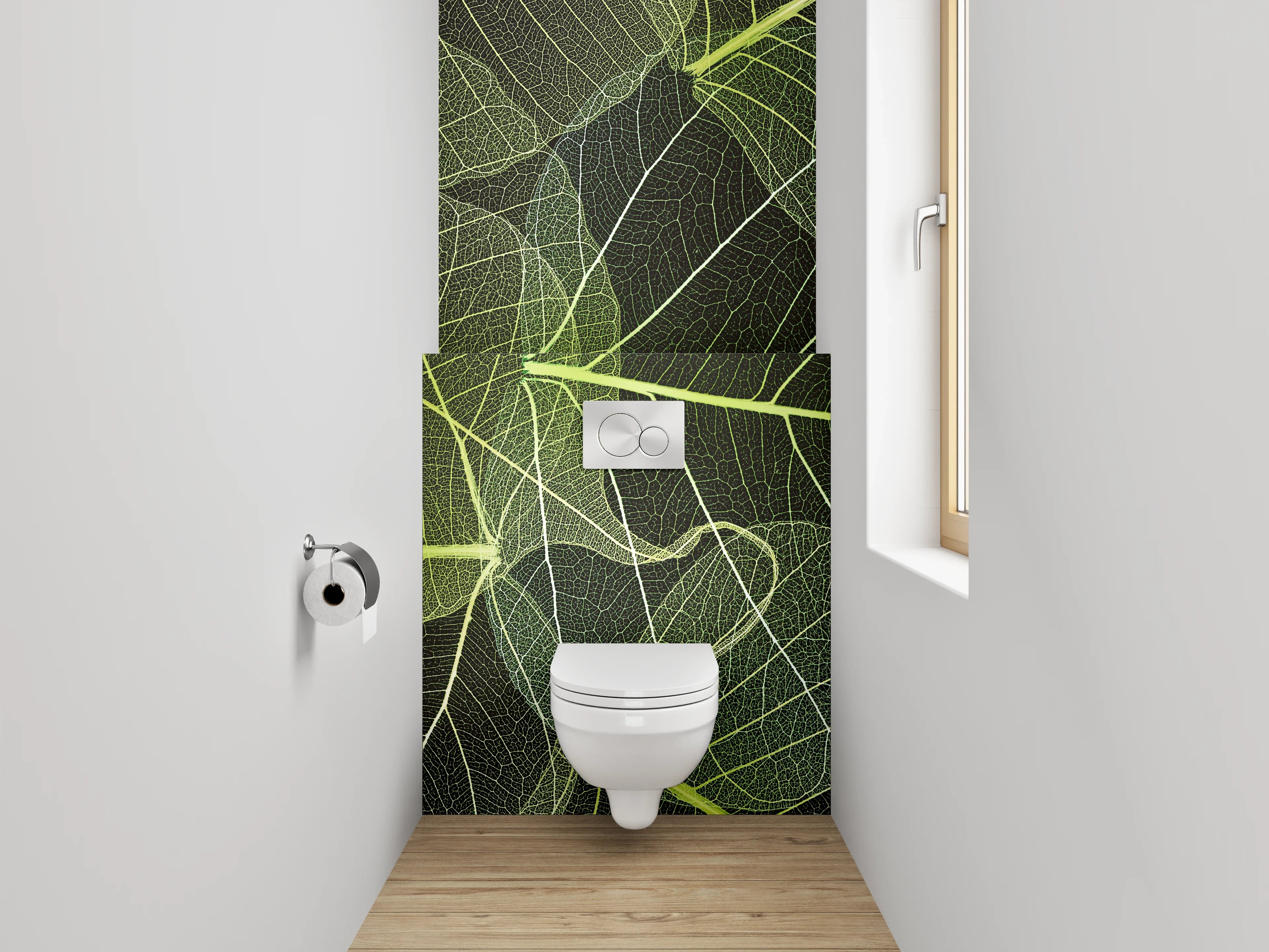 WC-Rückwand - Transparente Blätter – Naturmuster Grün