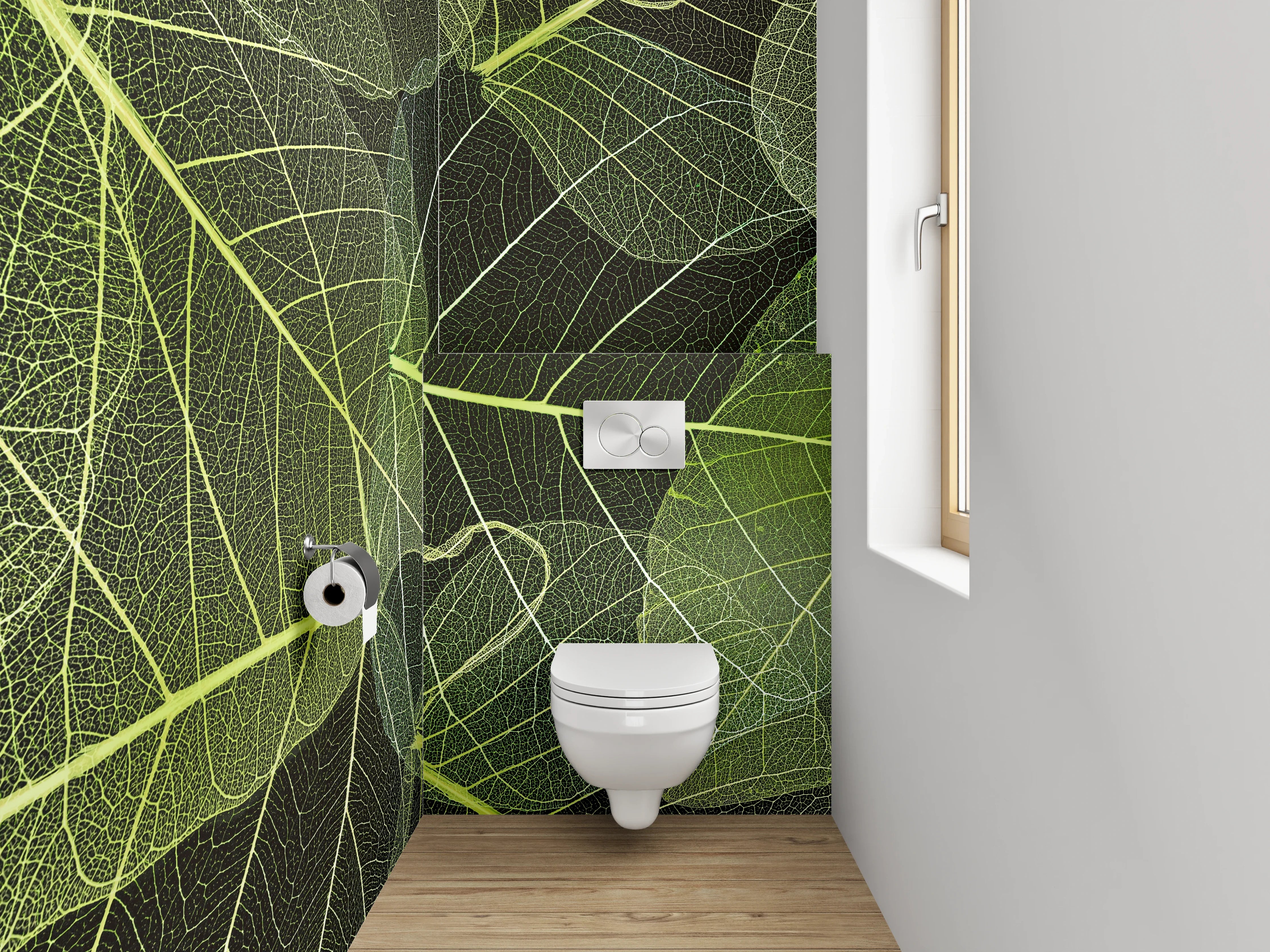 WC-Rückwand - Transparente Blätter – Naturmuster Grün