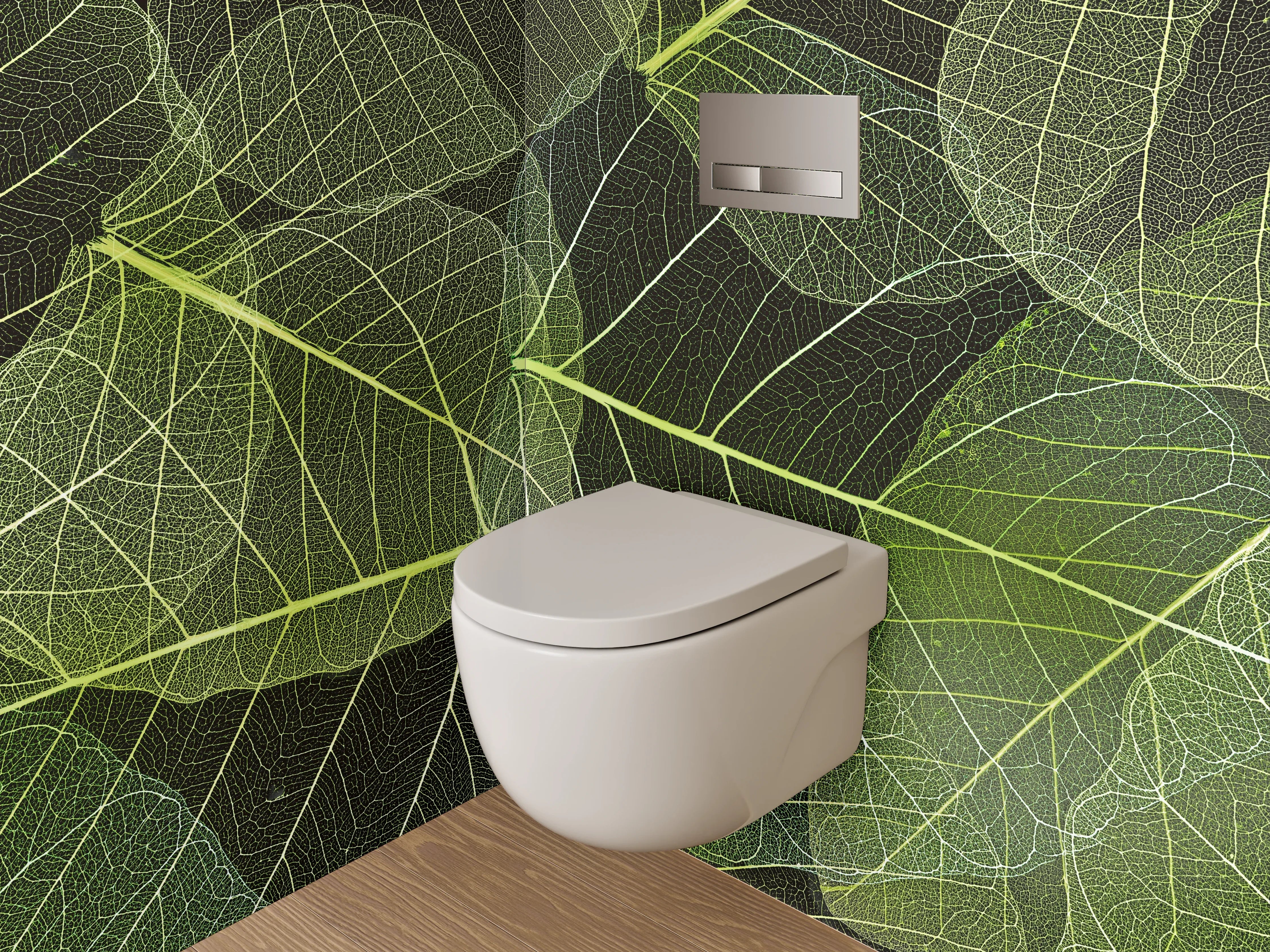 WC-Rückwand - Transparente Blätter – Naturmuster Grün