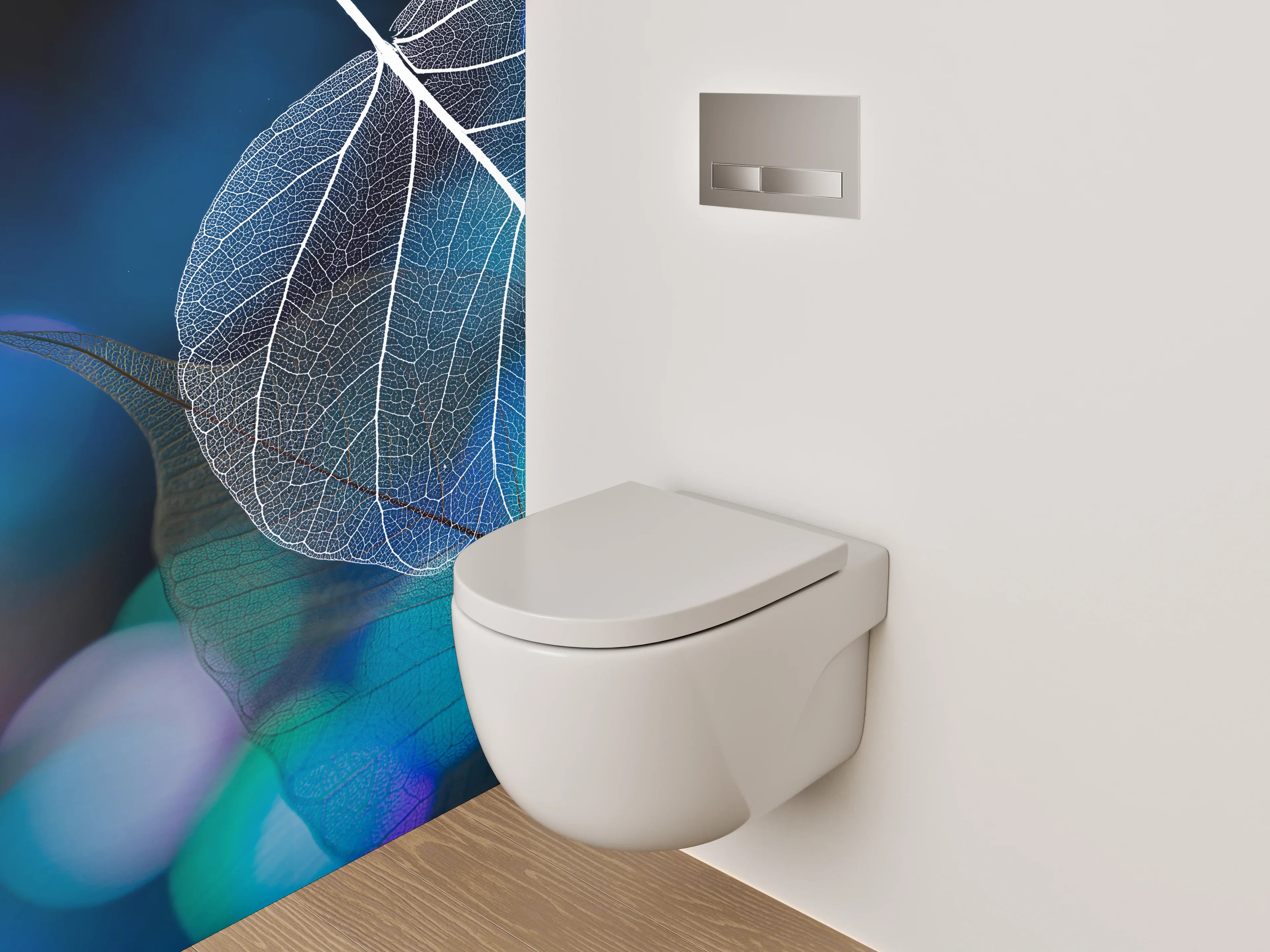 WC-Rückwand - Transparente Blätter auf Blau-Schwarz