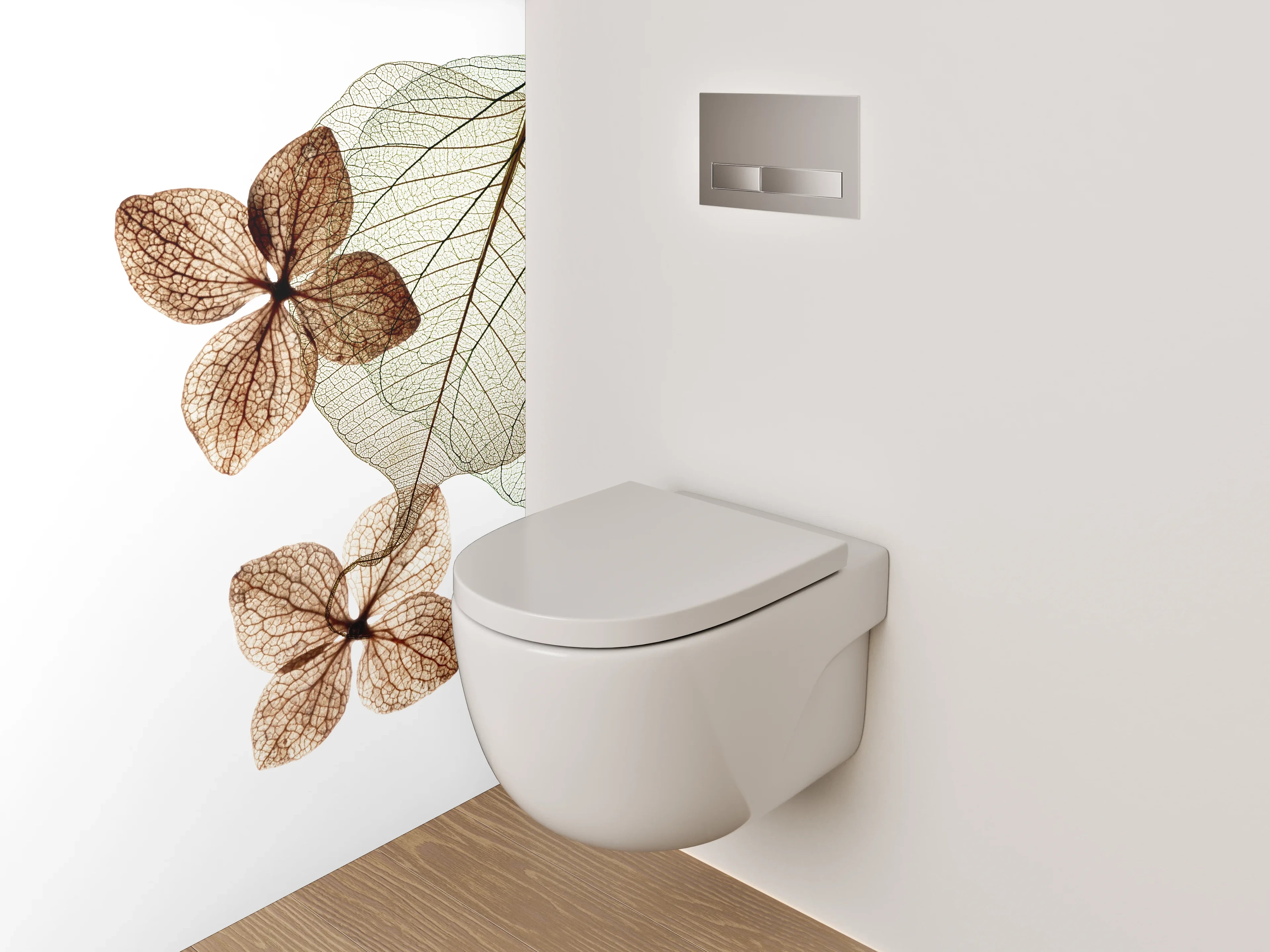 WC-Rückwand - Transparente Blätter auf Weiß