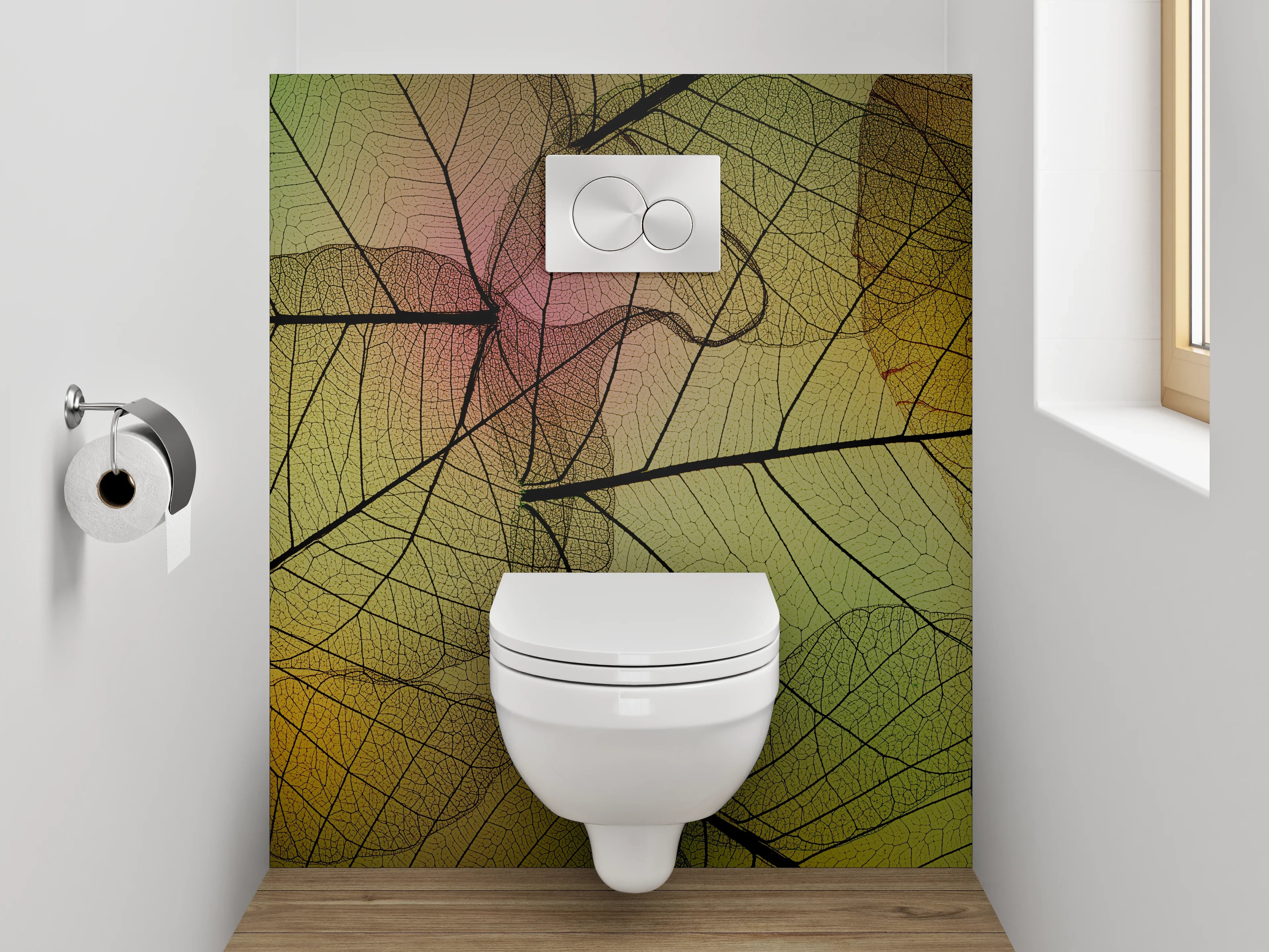 WC-Rückwand - Transparente Blätter grüne Harmonie