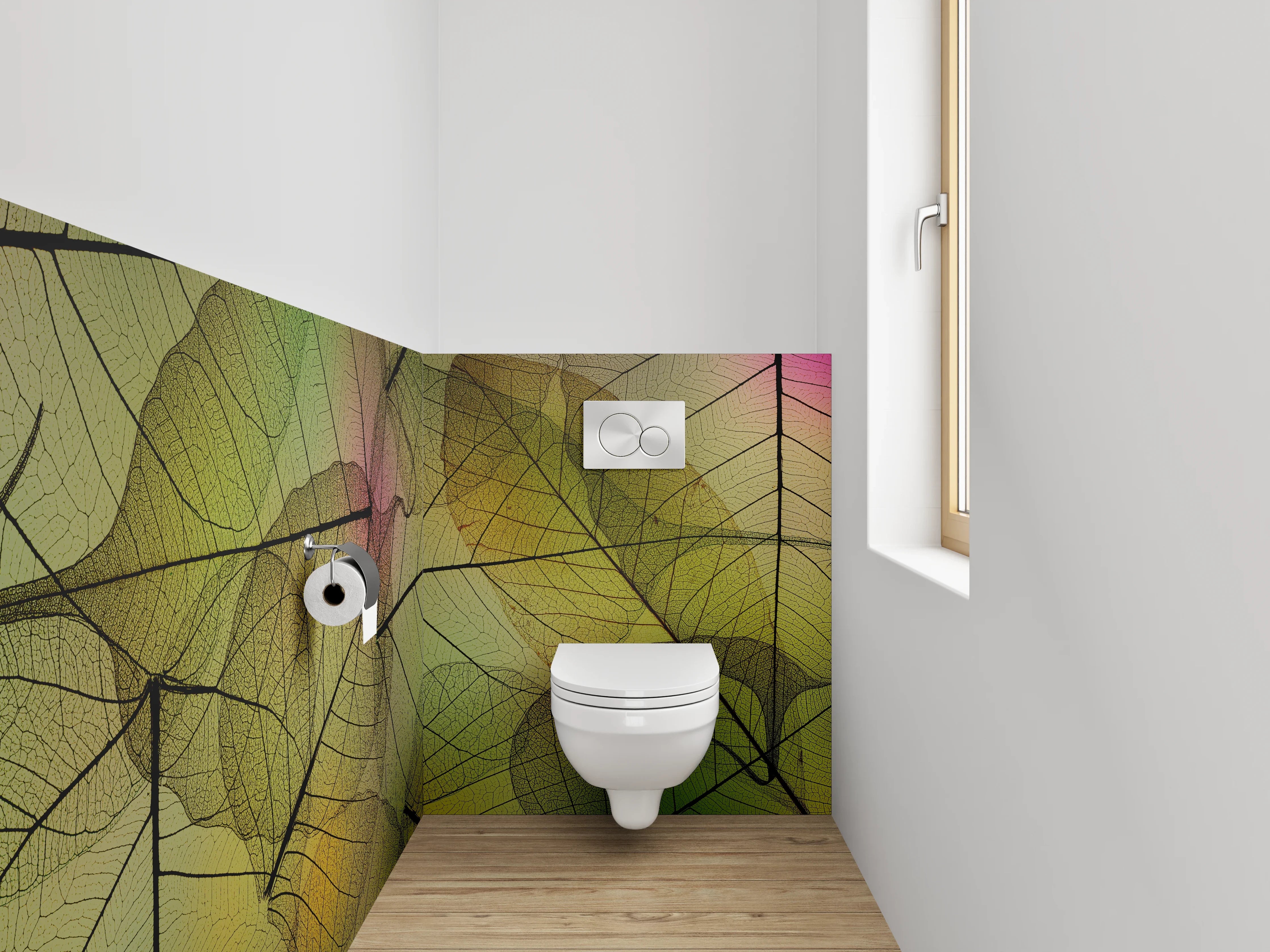 WC-Rückwand - Transparente Blätter grüne Harmonie
