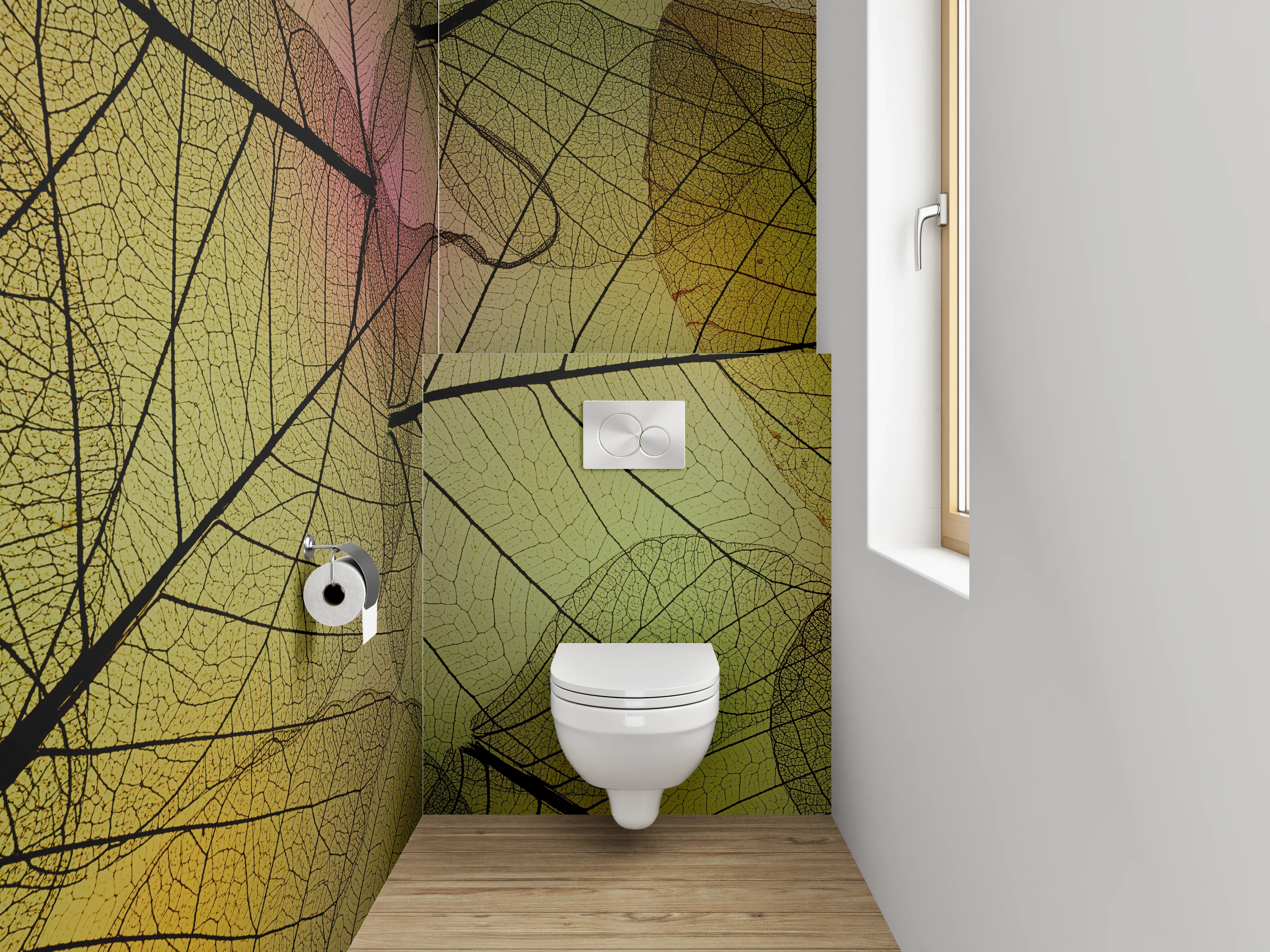 WC-Rückwand - Transparente Blätter grüne Harmonie