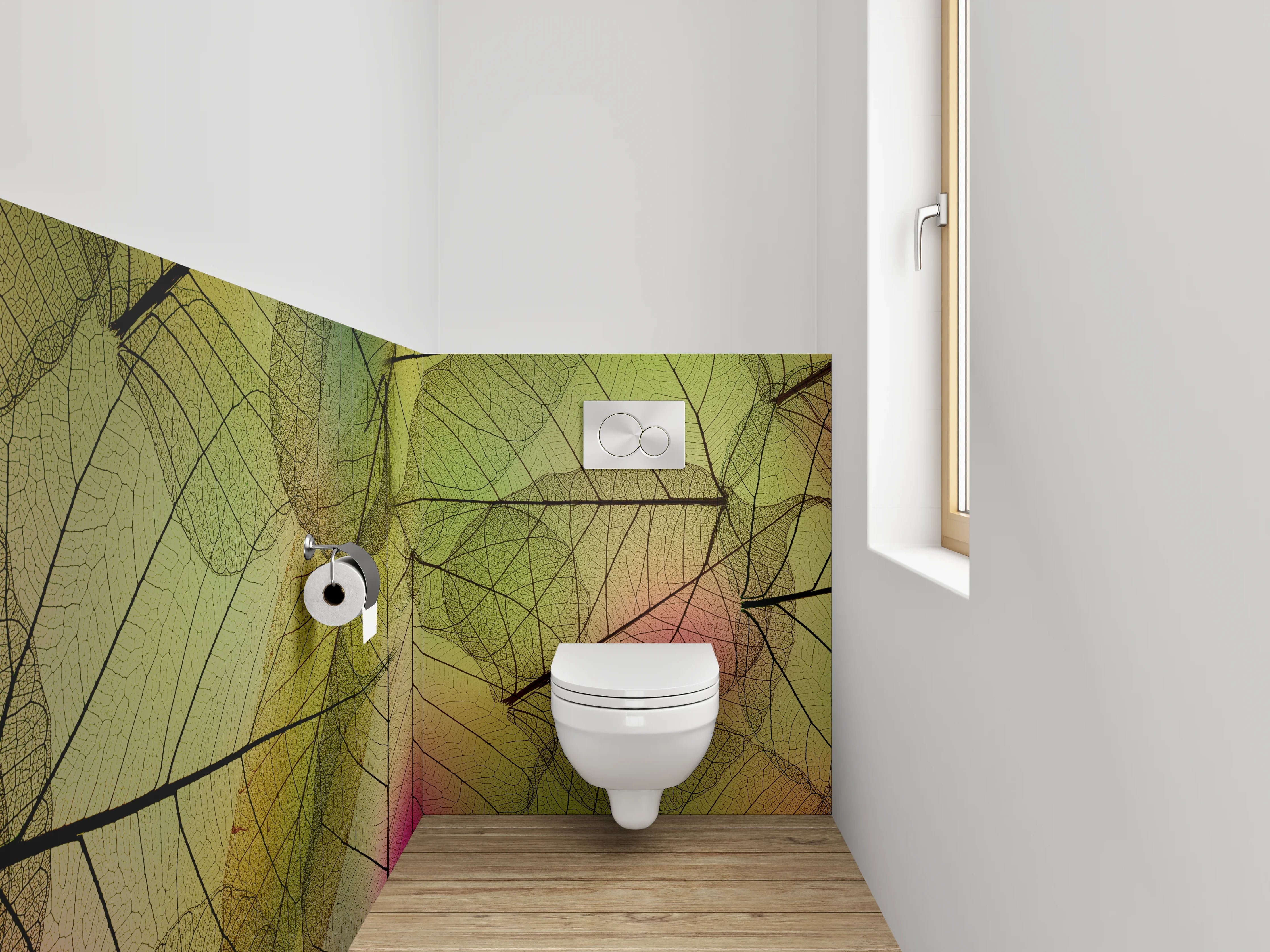 WC-Rückwand - Transparente Blätterstrukturen Naturdesign