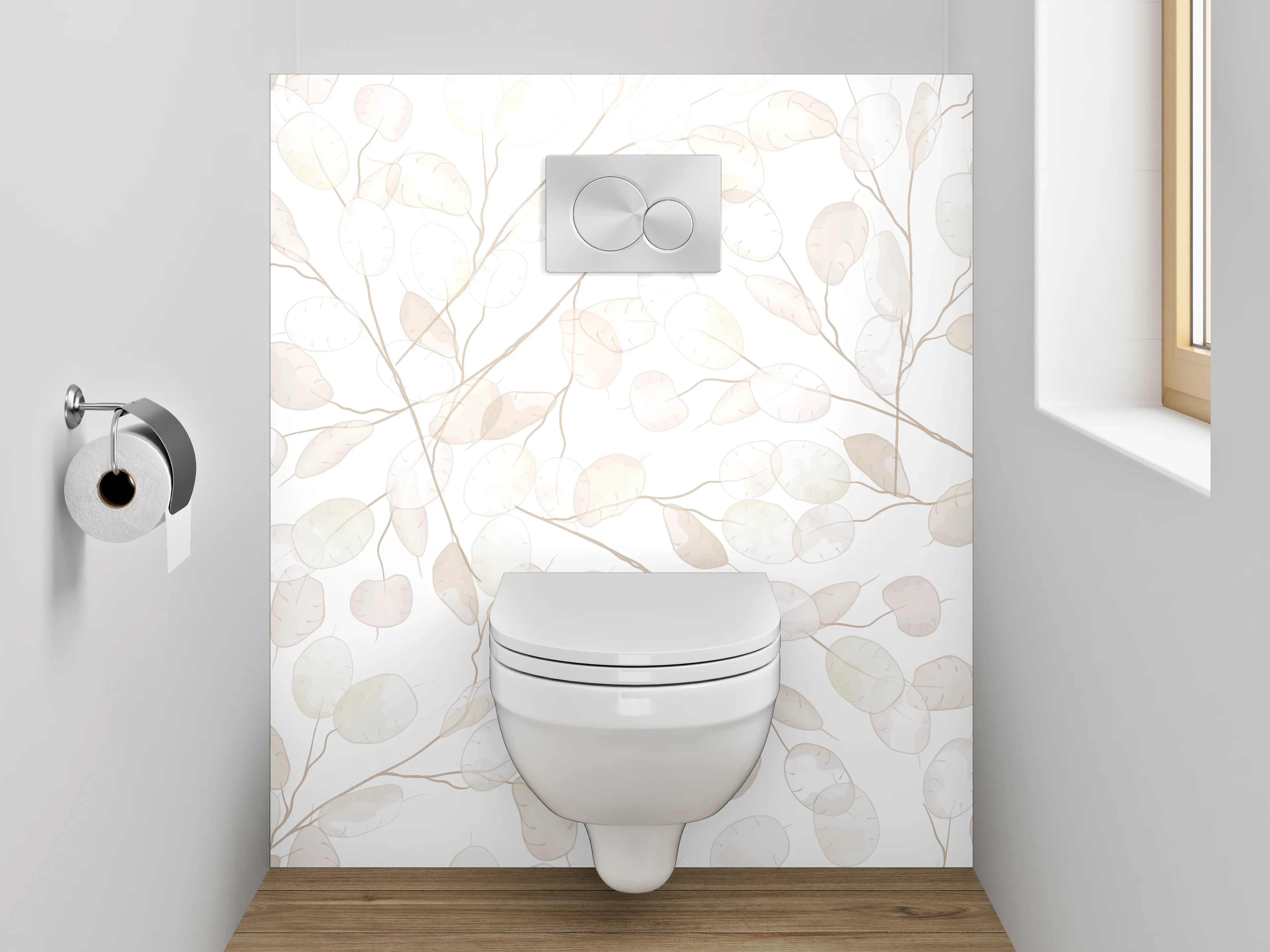 WC-Rückwand - Transparente Pflanzen-Illustration Weiß Beige