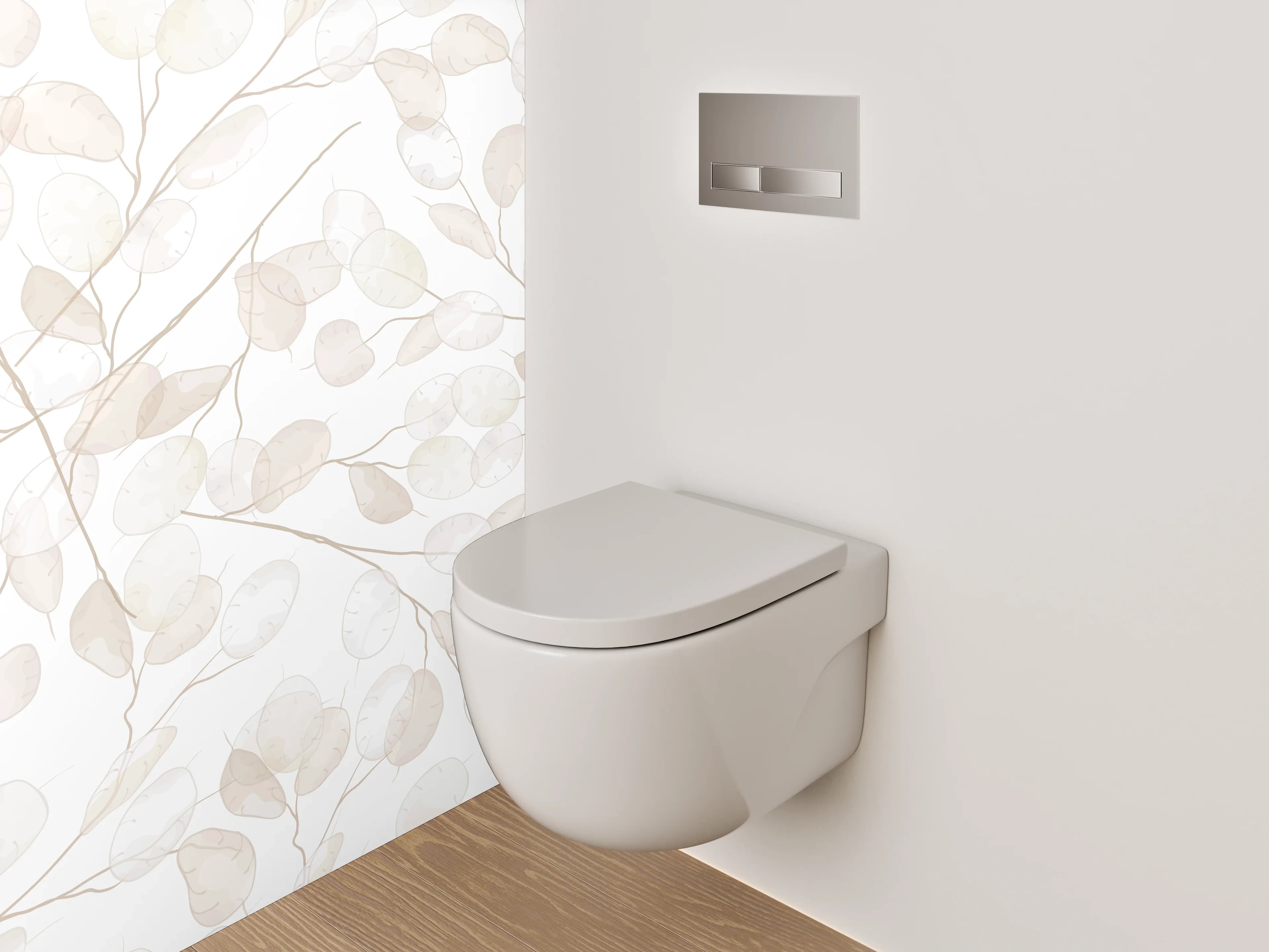 WC-Rückwand - Transparente Pflanzen-Illustration Weiß Beige