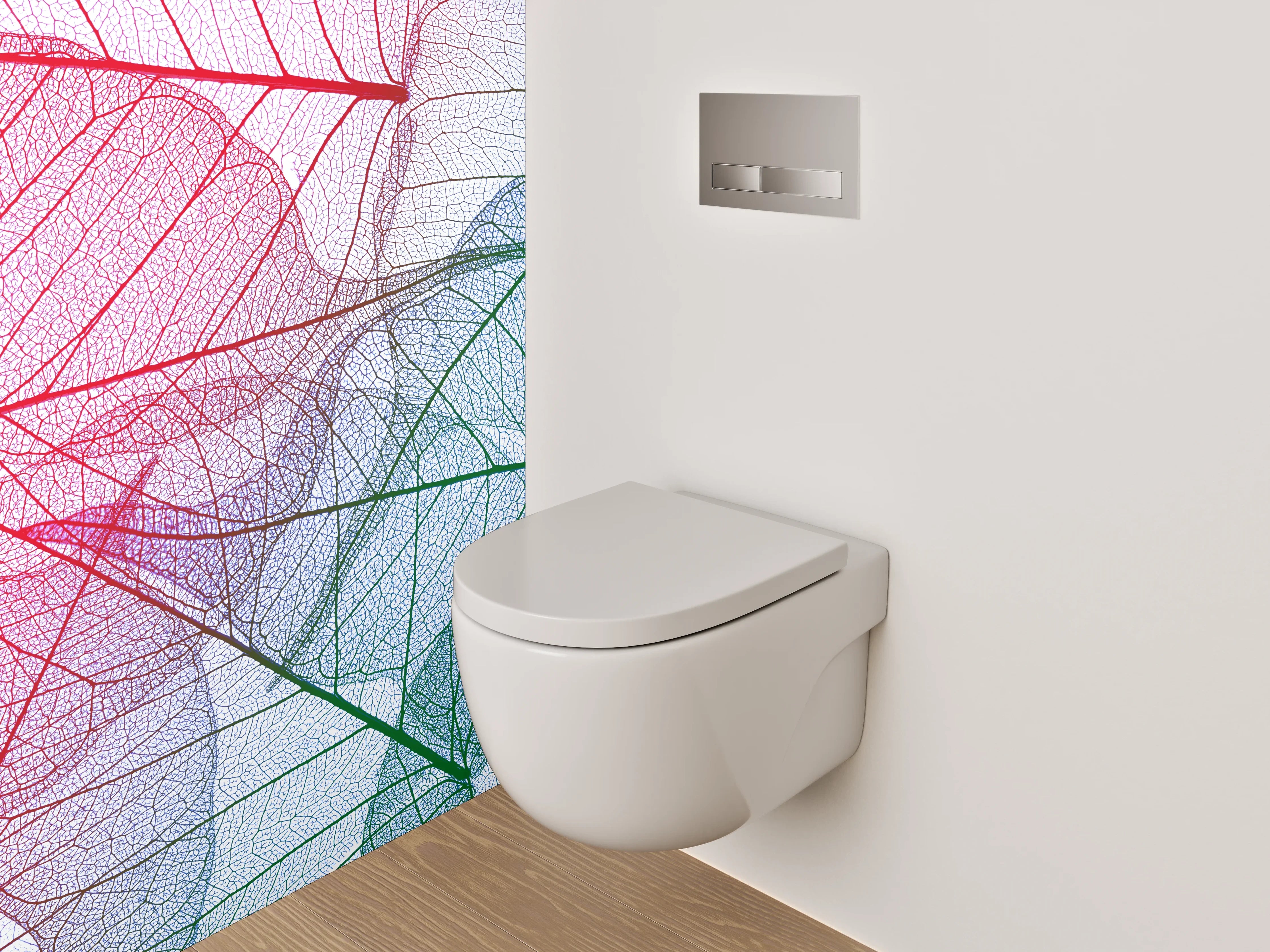 WC-Rückwand - Transparente filigrane Blätter Rot Grün Blau