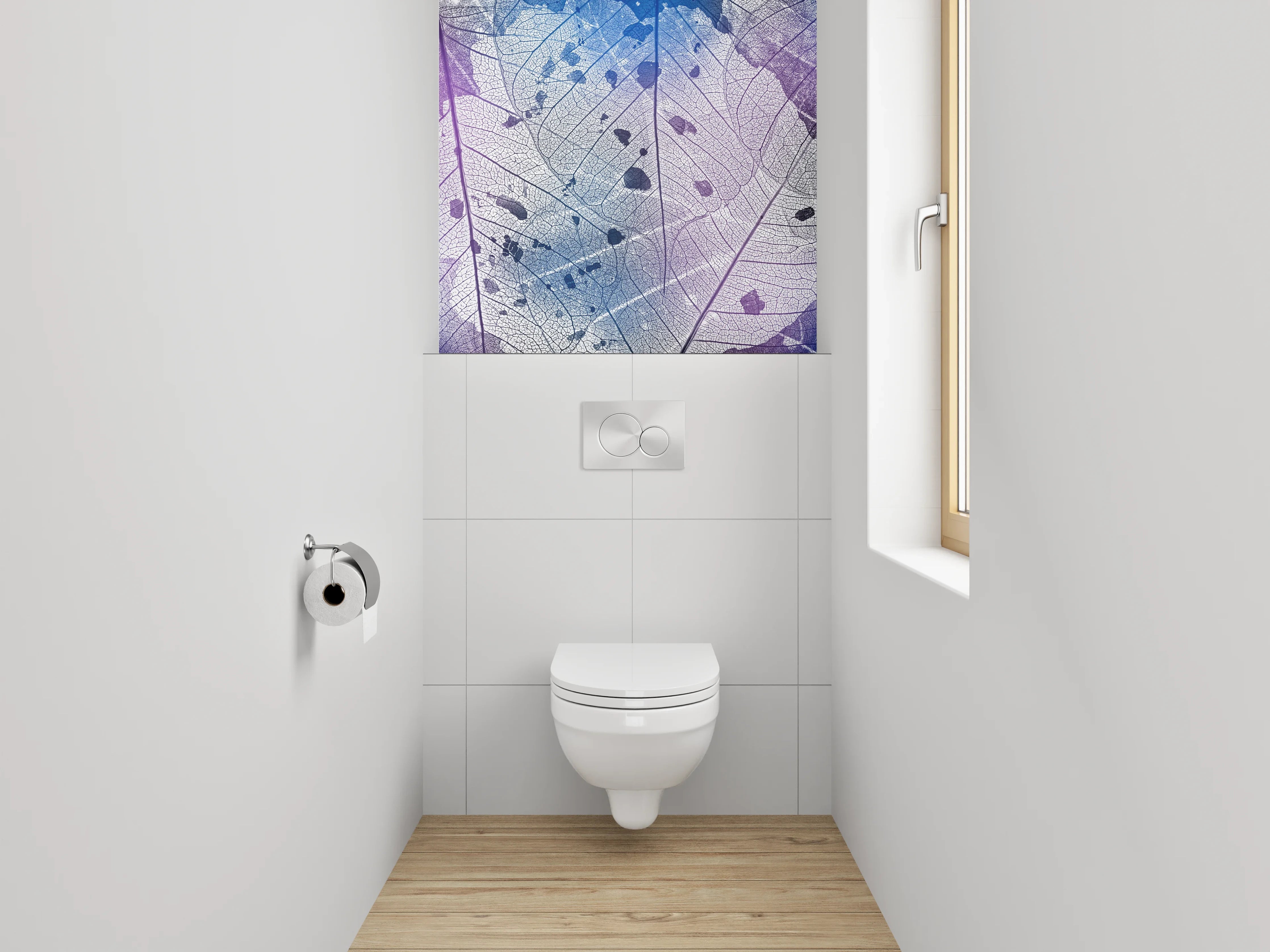 WC-Rückwand - Transparentes Blatt mit blau-violetter Struktur