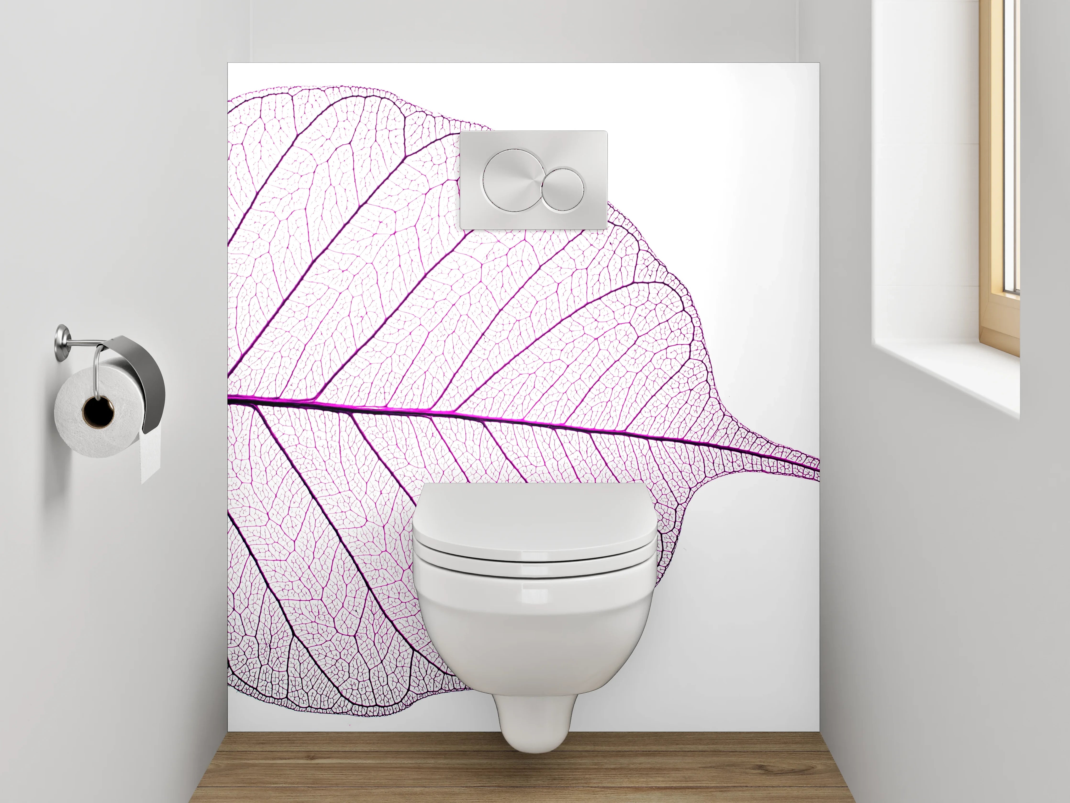 WC-Rückwand - Transparentes Skelettblatt in Lila