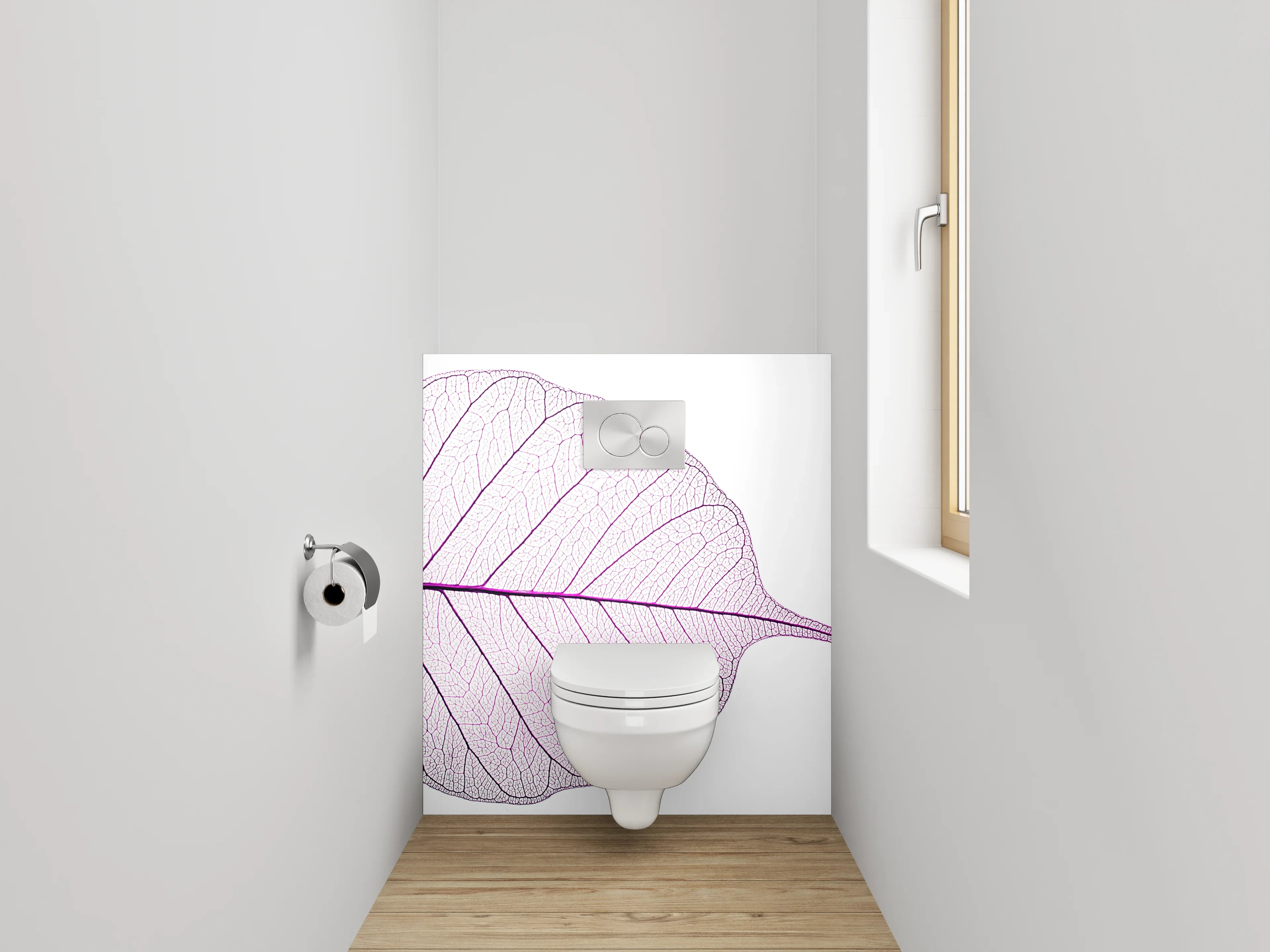 WC-Rückwand - Transparentes Skelettblatt in Lila