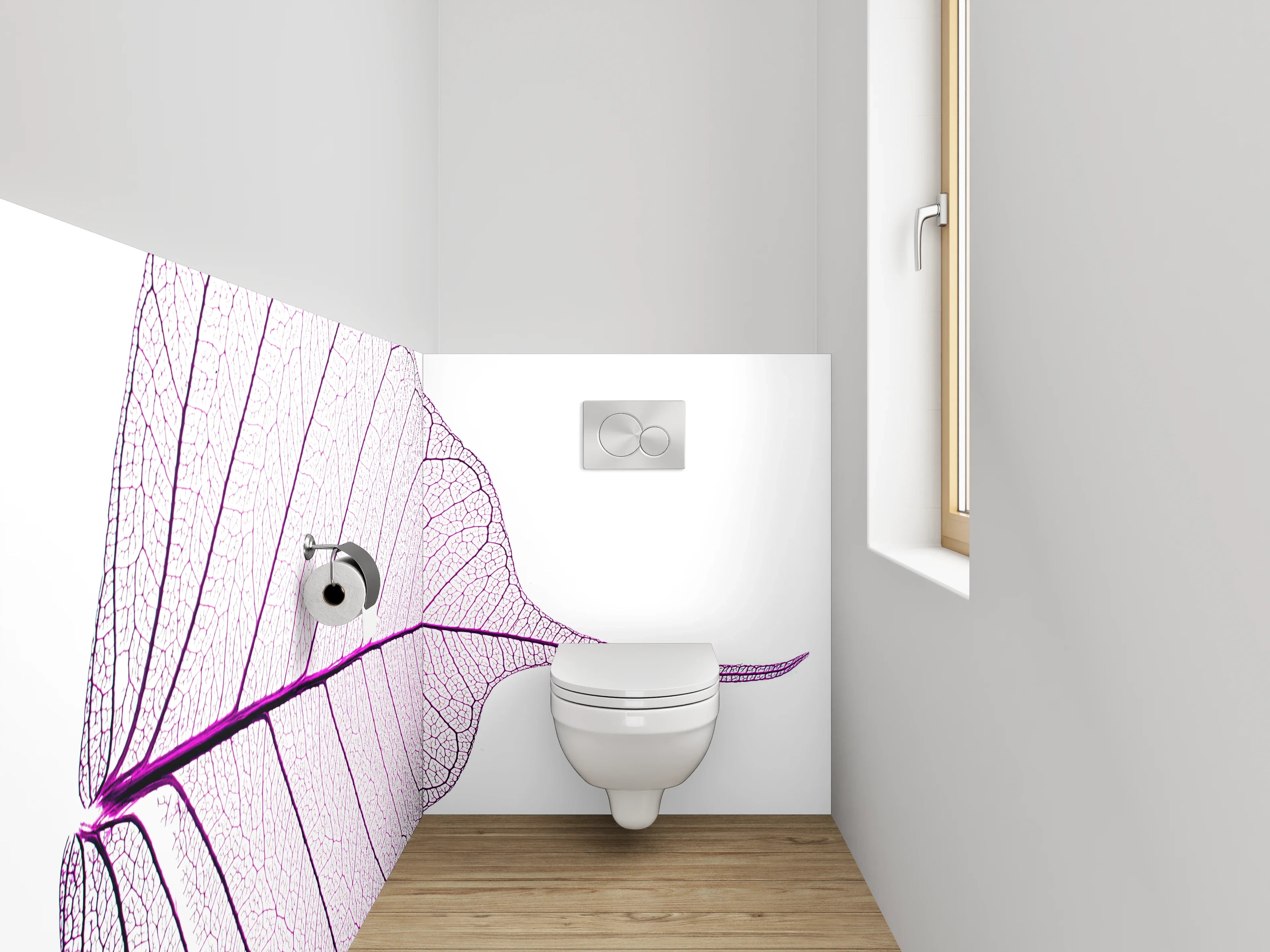 WC-Rückwand - Transparentes Skelettblatt in Lila