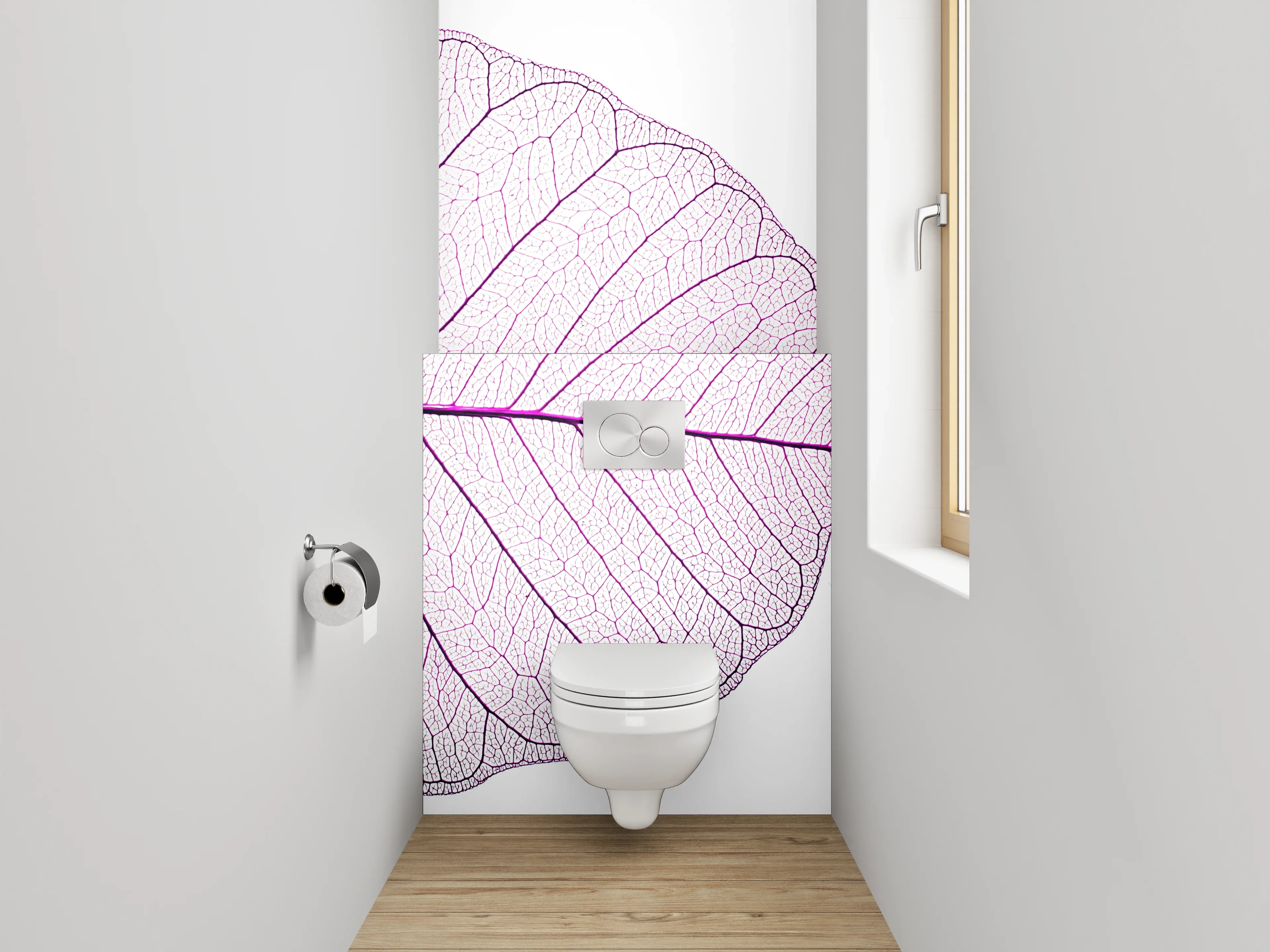 WC-Rückwand - Transparentes Skelettblatt in Lila
