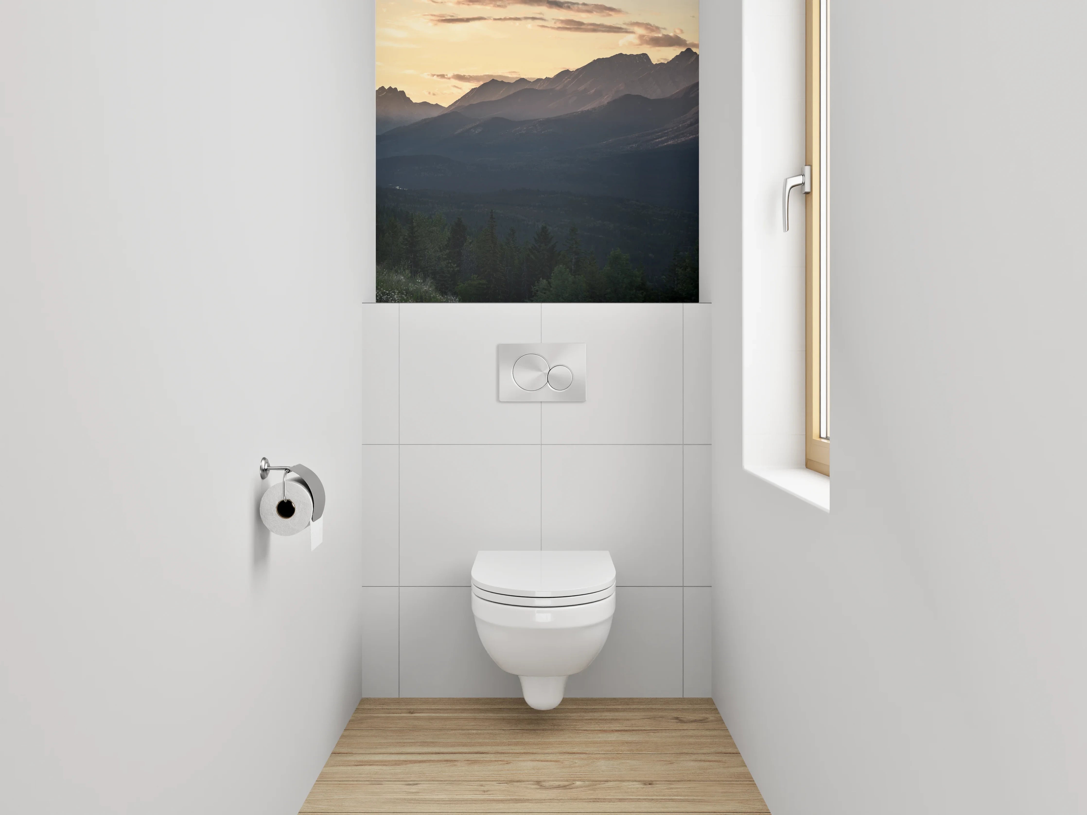 WC-Rückwand - Traumhafte Berglandschaft bei Sonnenuntergang