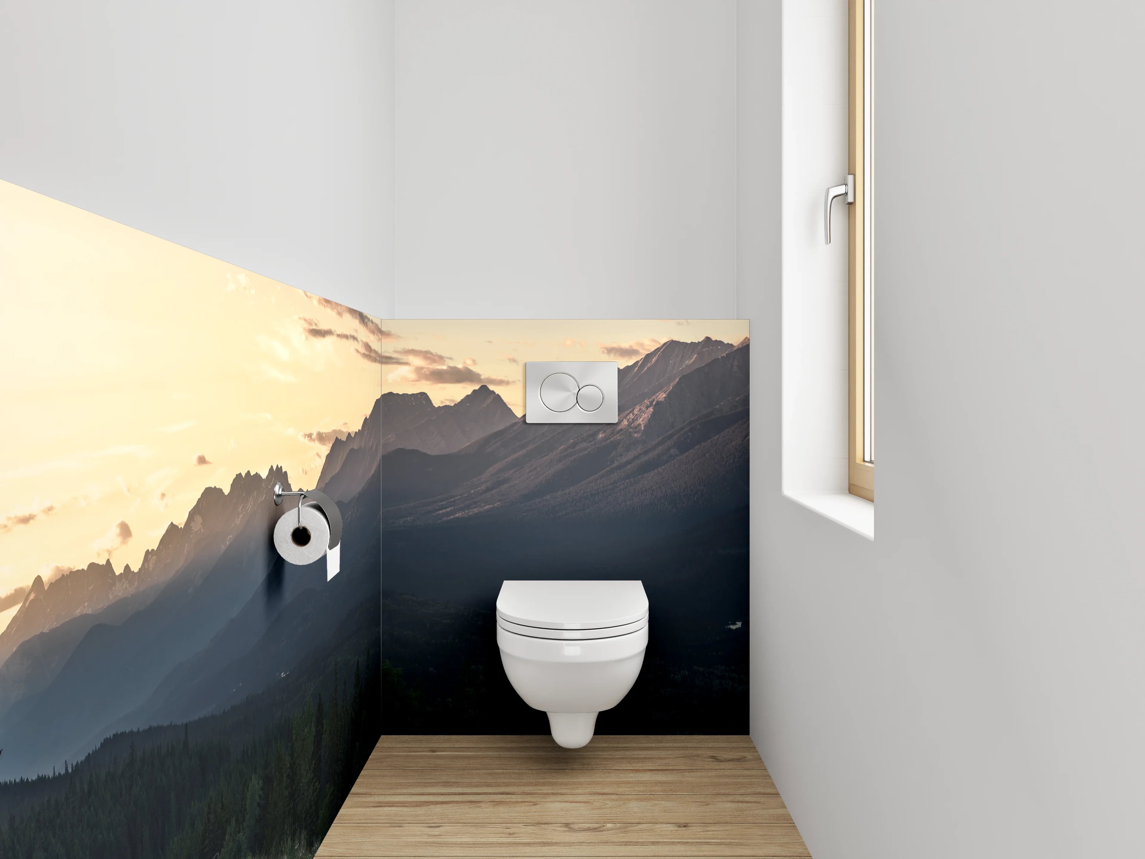 WC-Rückwand - Traumhafte Berglandschaft bei Sonnenuntergang