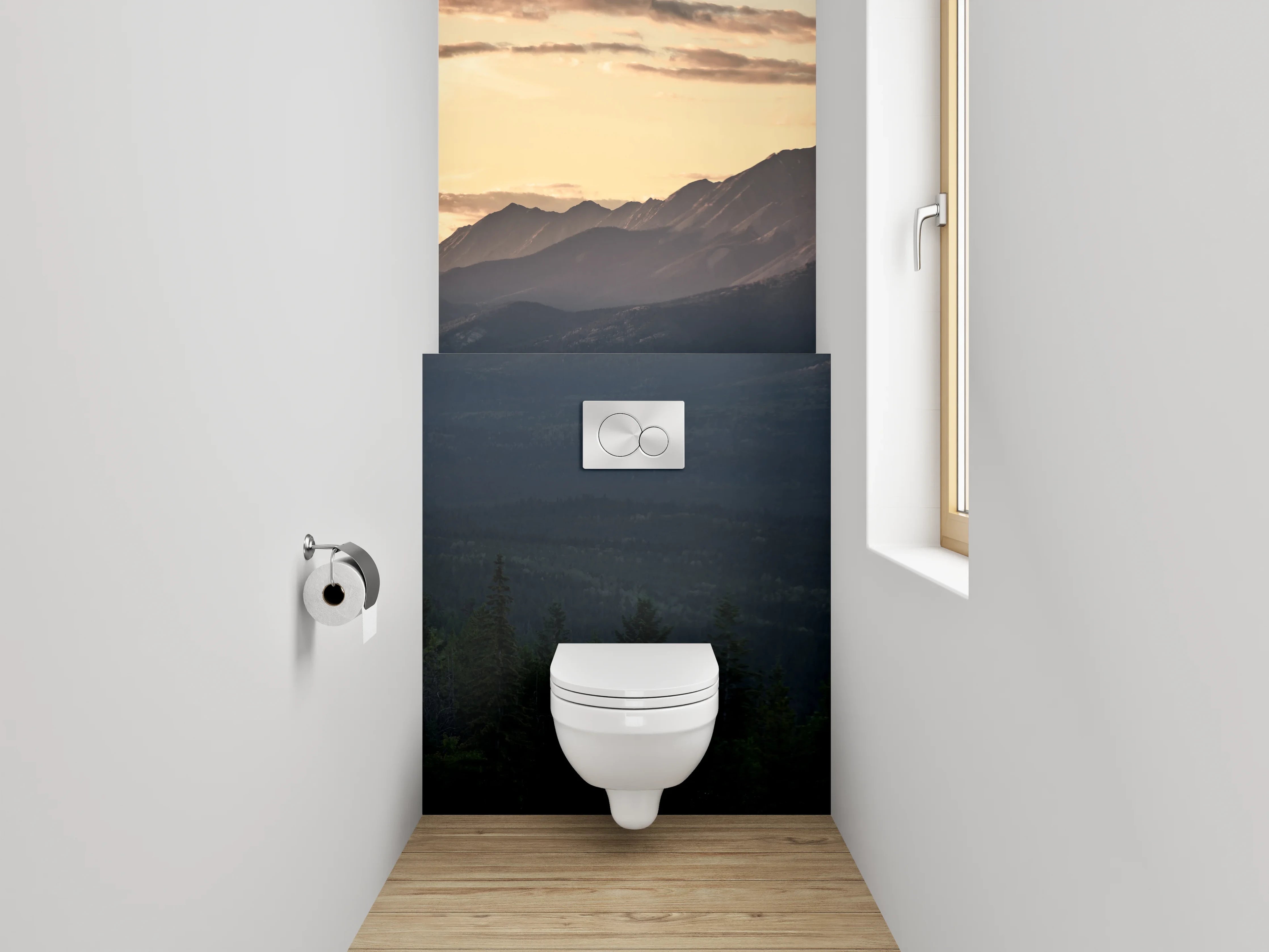 WC-Rückwand - Traumhafte Berglandschaft bei Sonnenuntergang