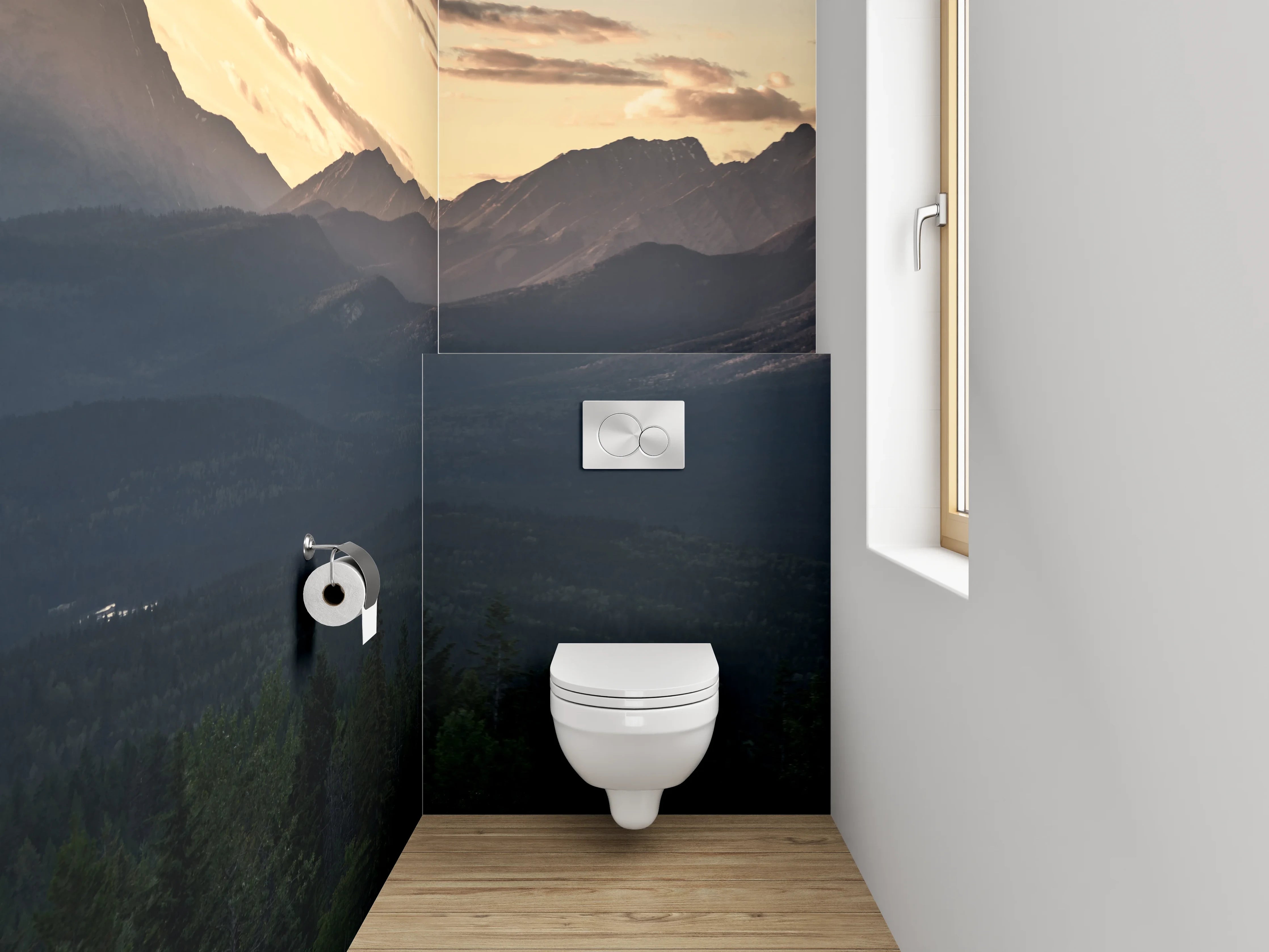 WC-Rückwand - Traumhafte Berglandschaft bei Sonnenuntergang