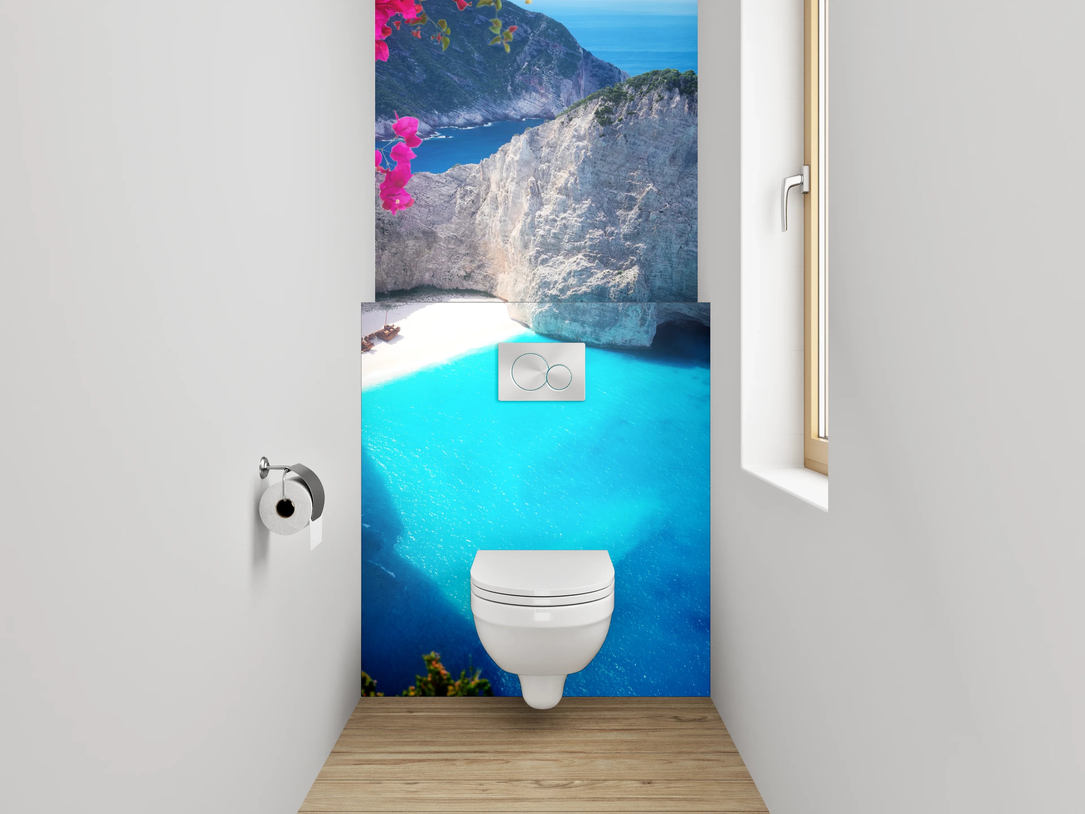 WC-Rückwand - Traumhafte Bucht: Azurblaues Wasser & Sandstrand