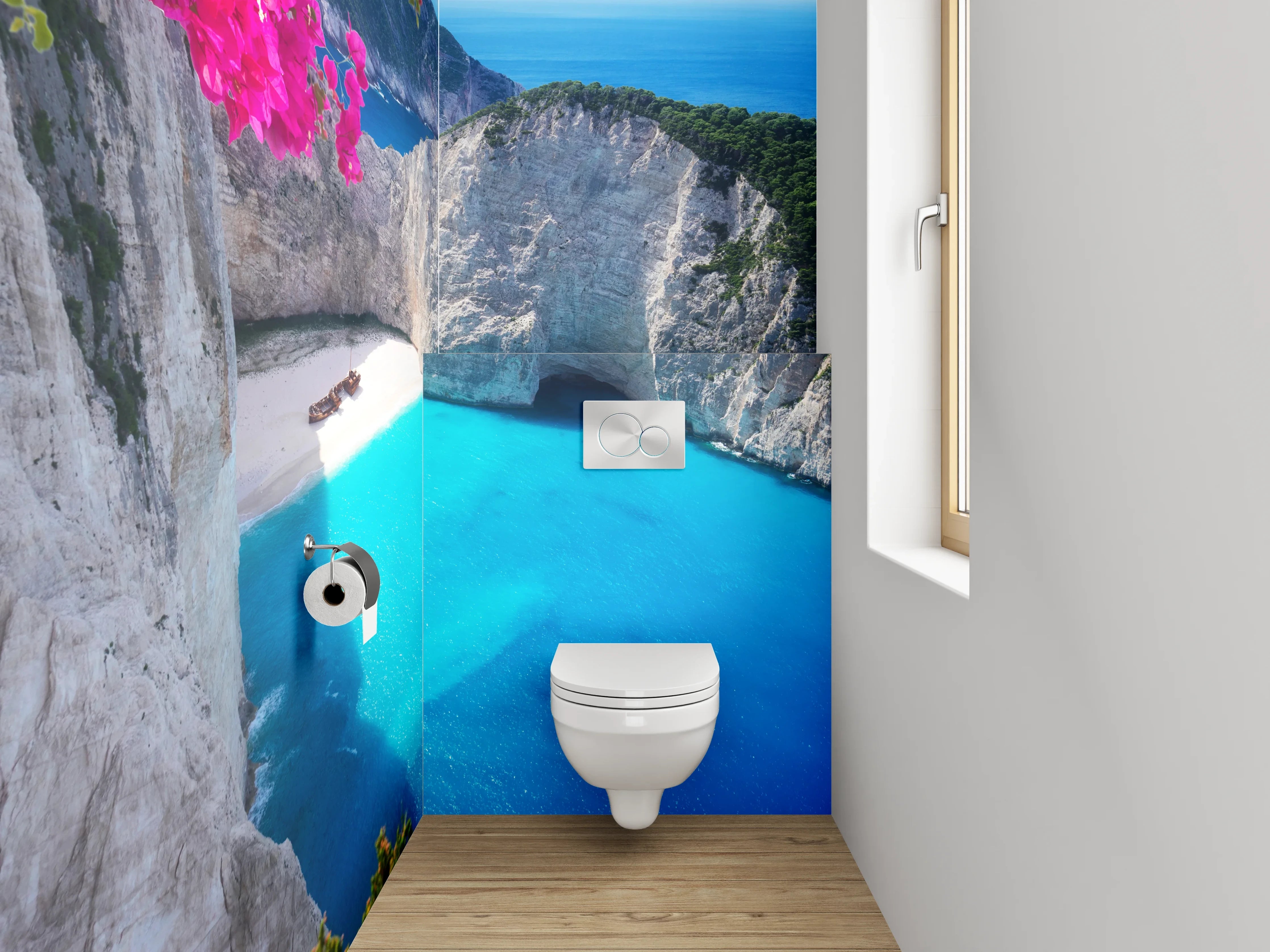 WC-Rückwand - Traumhafte Bucht: Azurblaues Wasser & Sandstrand