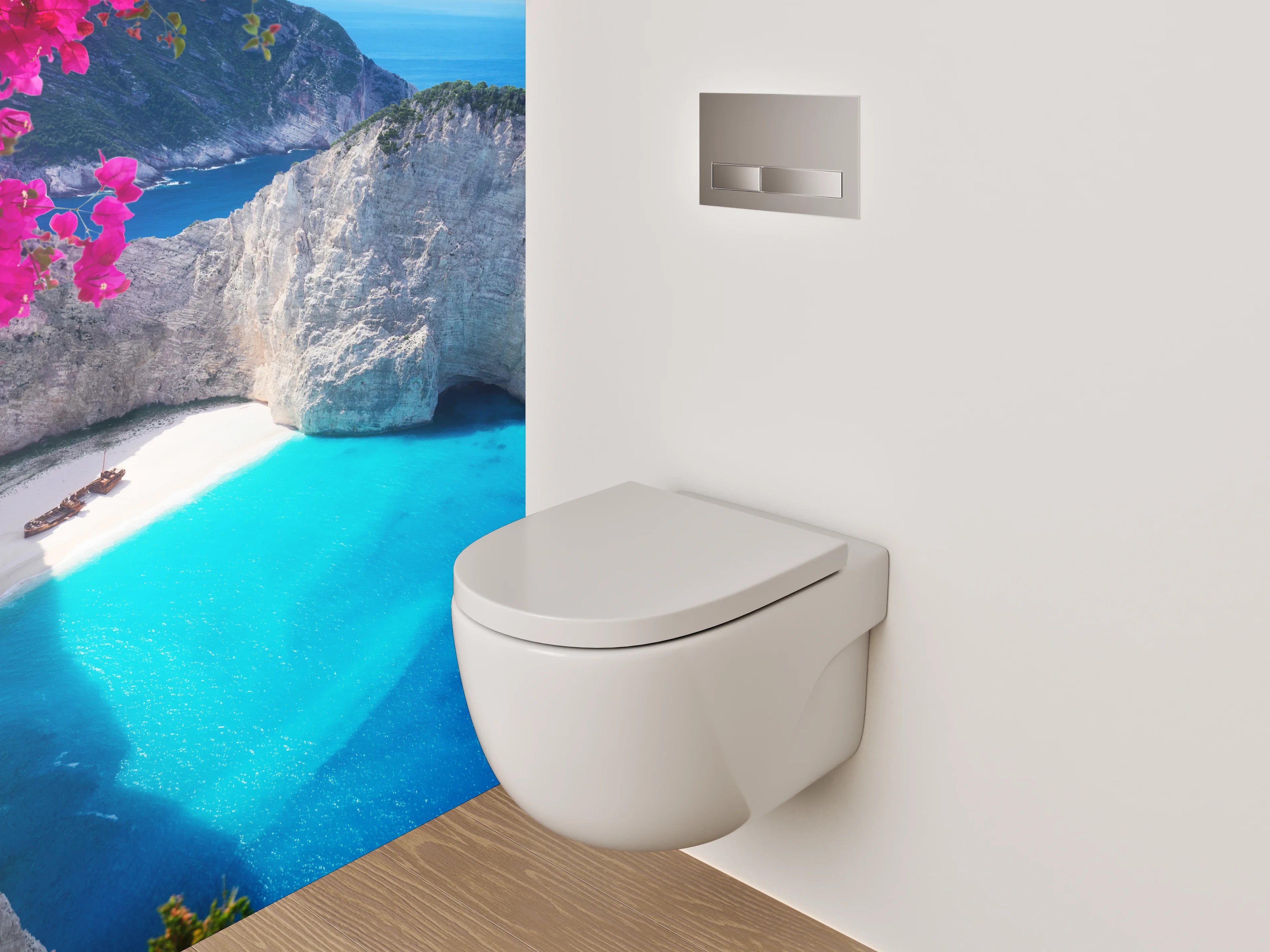 WC-Rückwand - Traumhafte Bucht: Azurblaues Wasser & Sandstrand
